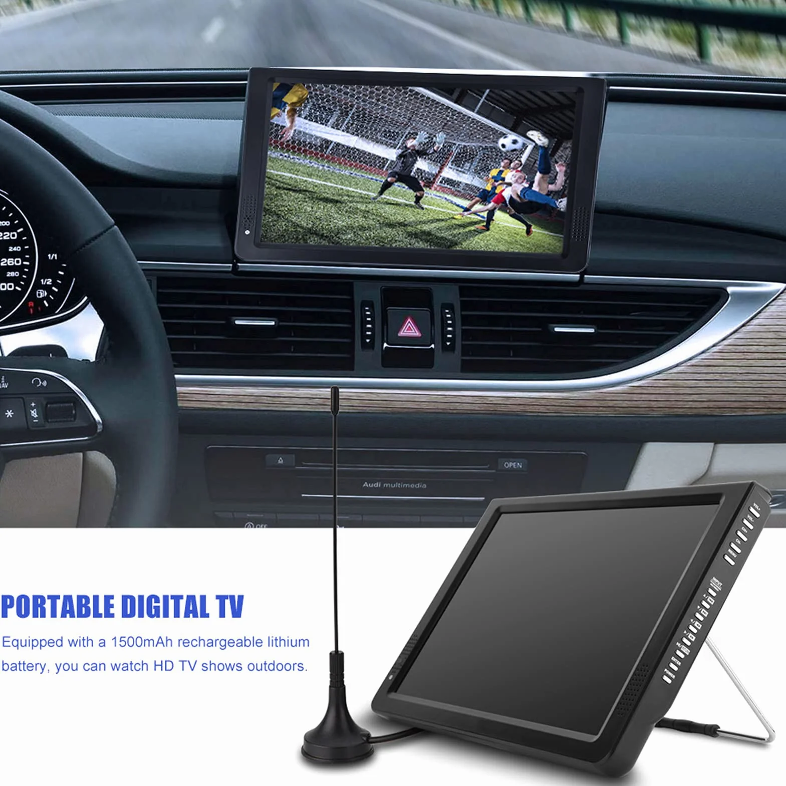 VBESTLIFE T / T2 Téléviseur Portable 12 Pouces, avec Ecran LCD Haute Résolution 1280 * 800 Téléviseur Numérique Support Alimentation Secteur, Adaptateur Allume-Cigare 12V etc(EU)