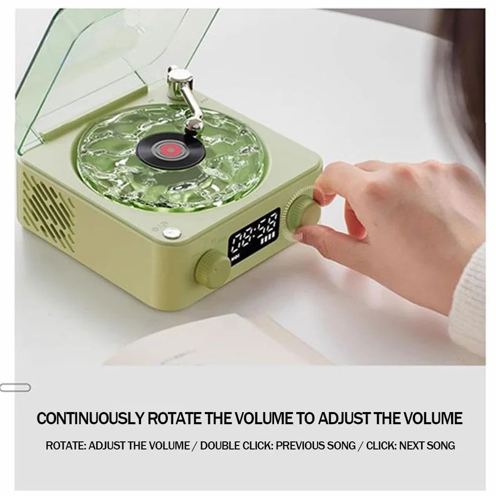 Lecteur vinyle The Waves - Lecteur de disque vinyle rétro Bluetooth avec haut-parleur, aide au sommeil - Caisson de basses avec lumière RVB - Support carte TF