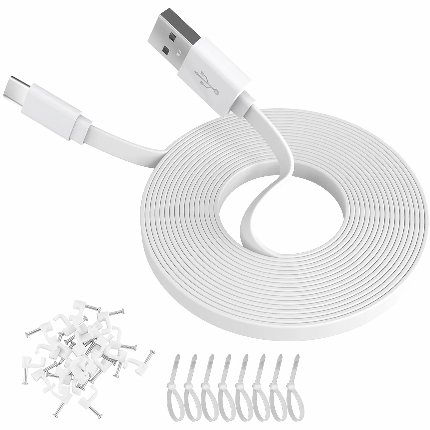 Câble d'extension d'alimentation plat de 5 m pour caméras de sécurité à domicile compatibles USB-C ou autres appareils (téléphone, manette Switch Pro, etc.), rallonge USB A vers type C pour