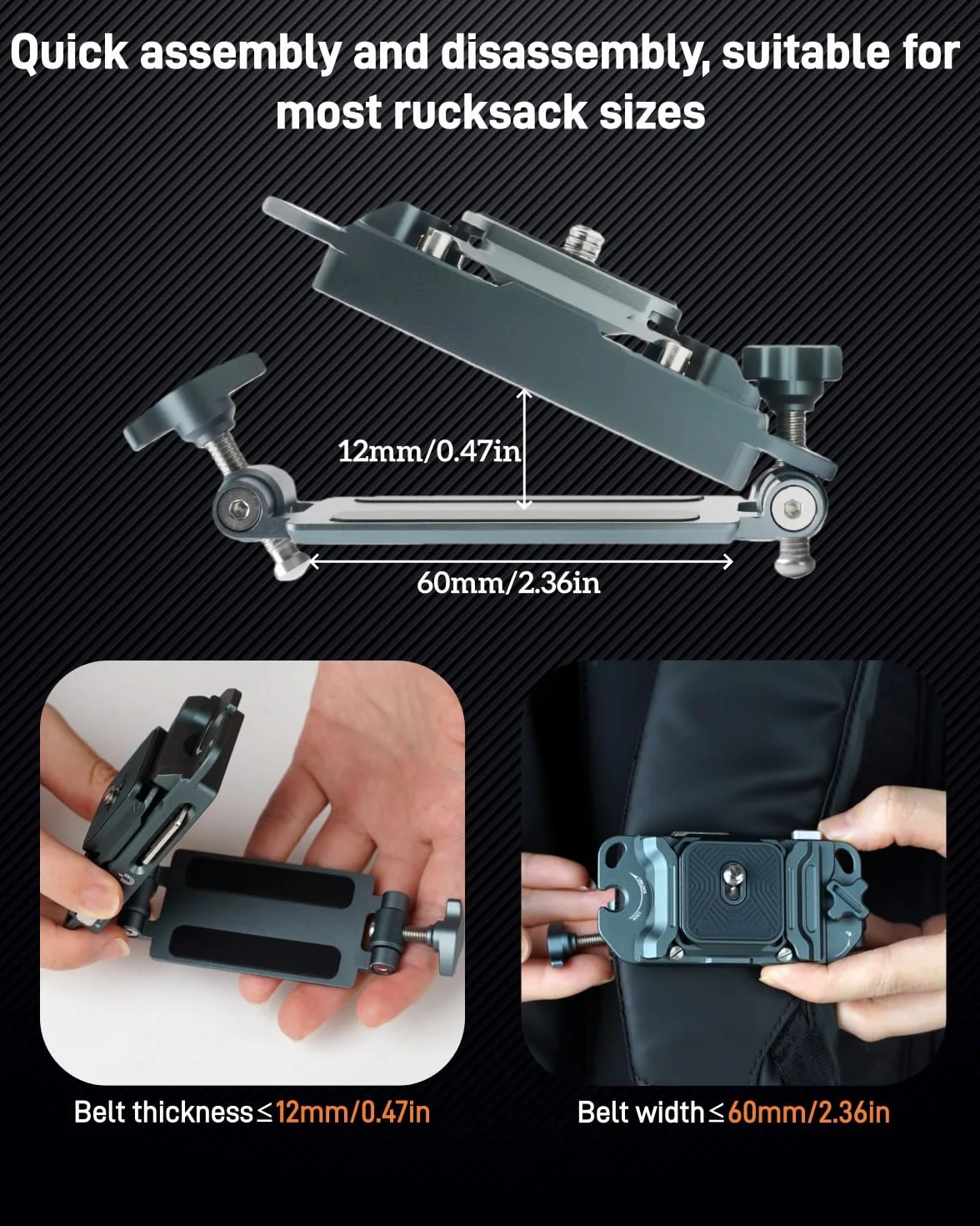 Pince d'Appareil Photo, Pince de Sac a Dos d'Appareil Photo,Système de Montage Rapide avec Trou de Vis de 1/4'', Compatible avec DSLR、Caméra de Sport