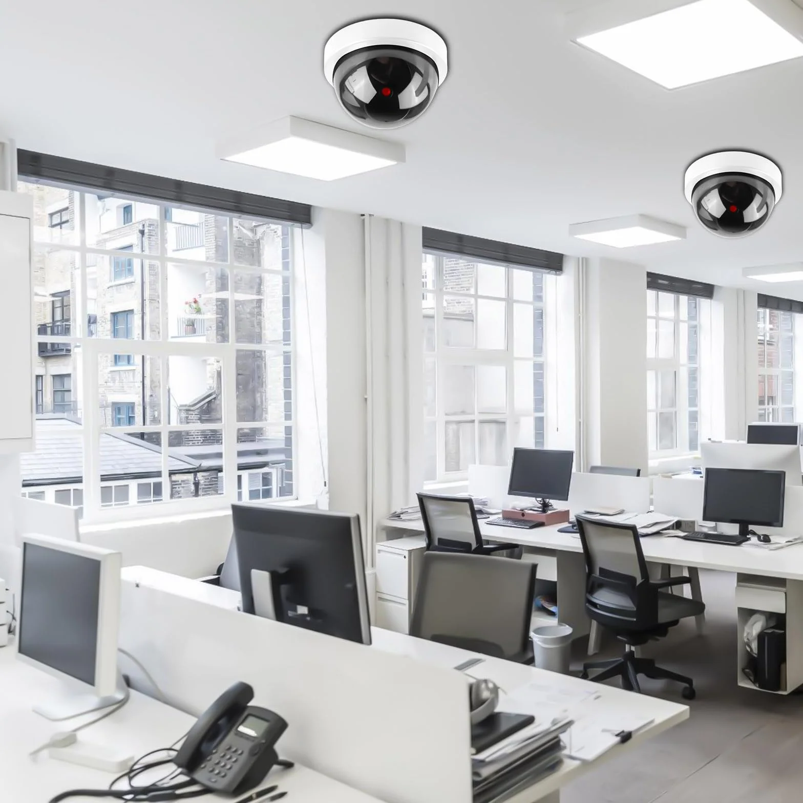 GOMETY Lot de 4 caméras factices avec LED rouge clignotante, caméra de sécurité factice réaliste, caméra CCTV factice, caméra dôme factice pour la surveillance à domicile et au bureau (Blanc)