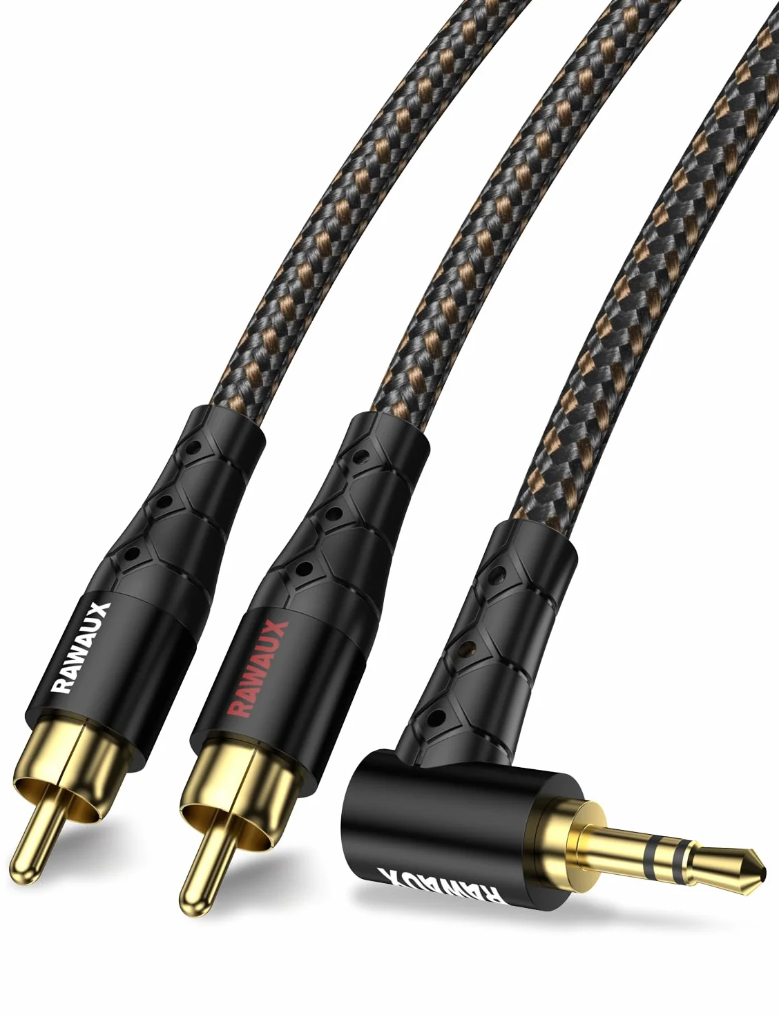 Câble RCA Jack Audio Stéréo 1M 90 Degrés 3.5mm vers 2RCA Mâle Câble Adaptateur Audio 2RCA Auxiliaire pour TV, Smartphone, Tablette, Home Cinéma, Amplificateur (2 RCA à 3.5 - Noir)
