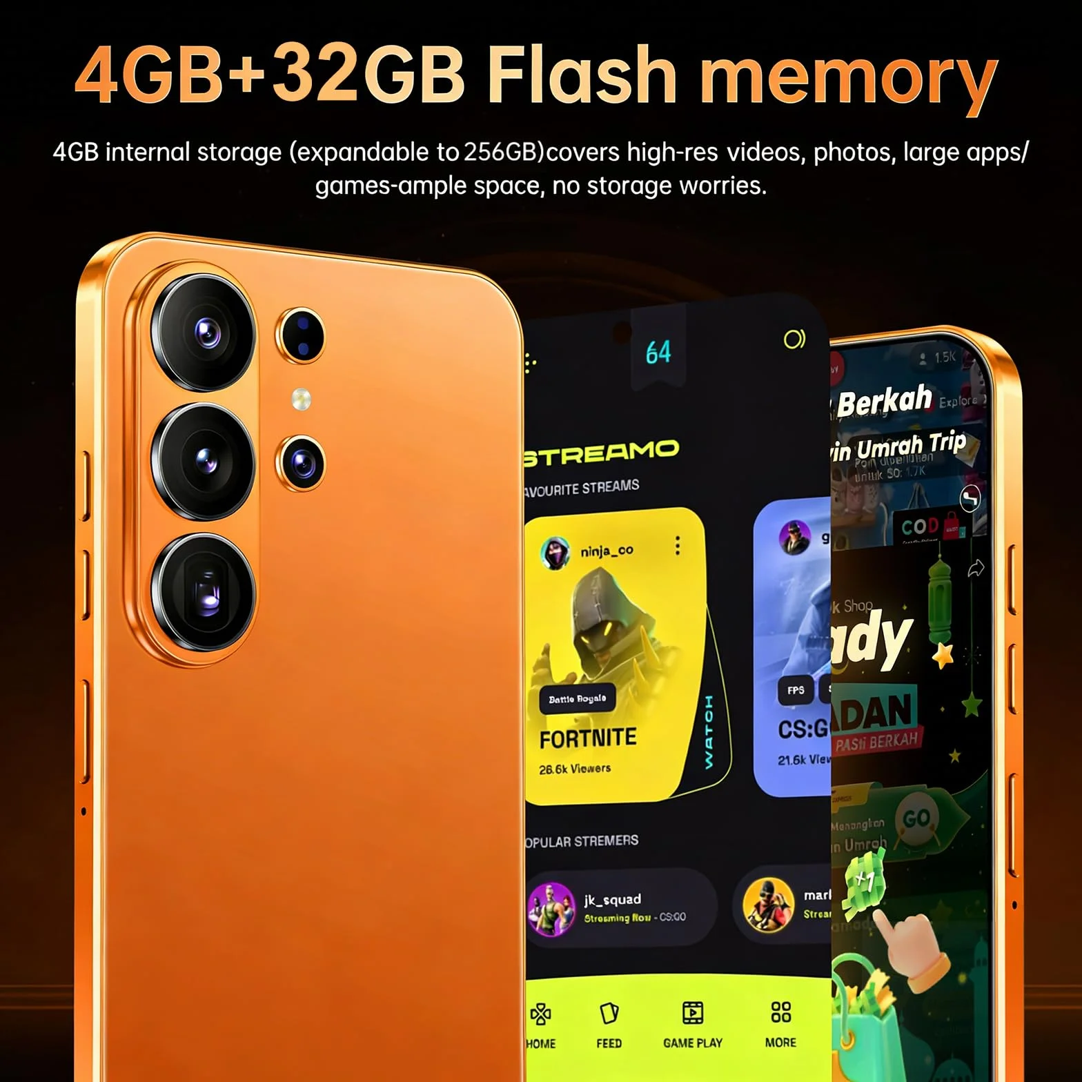 Smartphone 4G Écran HD+ 6.6" Incell 4GB RAM 32GB ROM Batterie 5000mAh Android 12 Double Nano SIM Caméra 16MP+13MP Déverrouillage Facial OTG Army Green