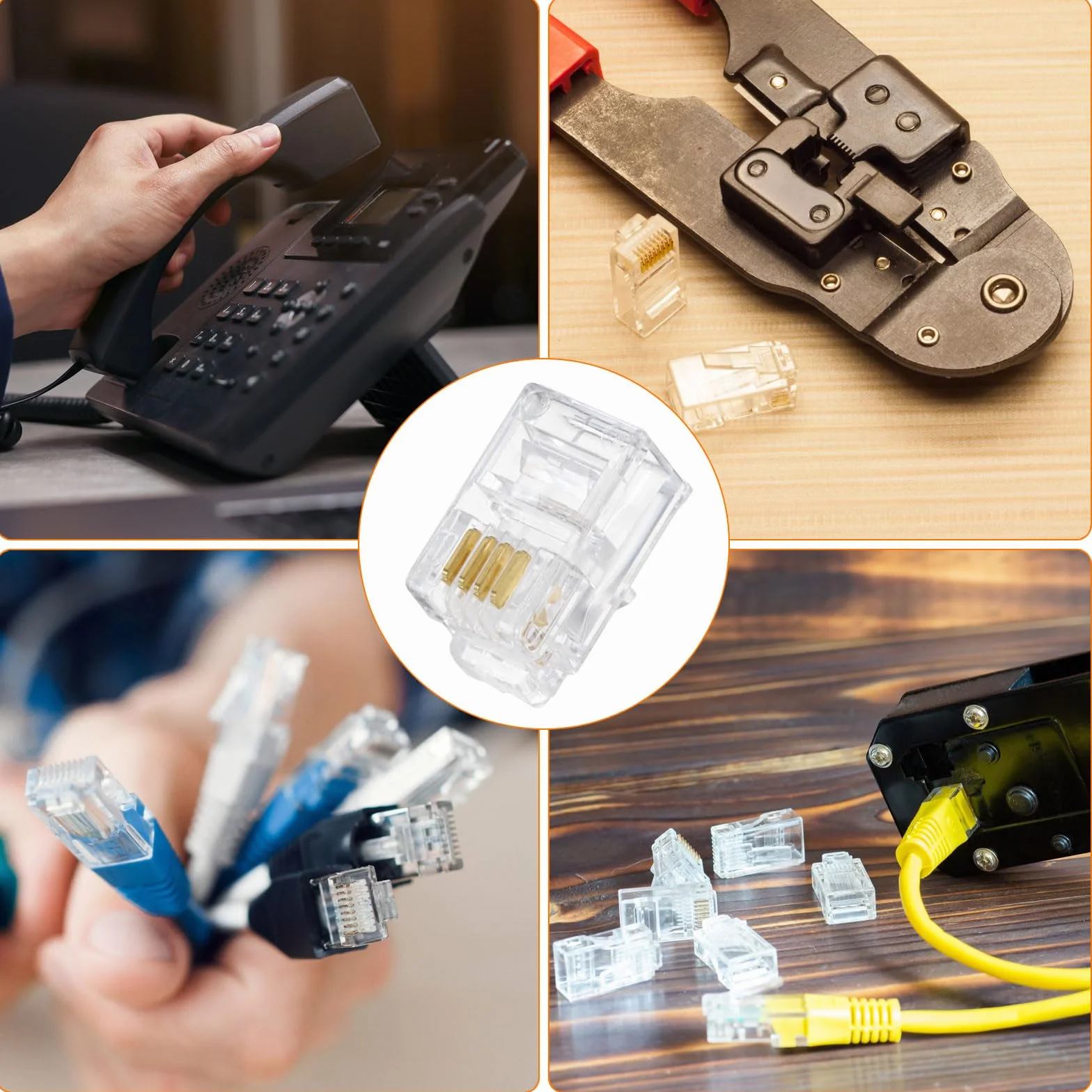 QUARKZMAN Connecteurs Mâles Rj11 à Fiche Modulaire pour Téléphone, Noyau en Cuivre 4P4C Transparent 120 Pièces