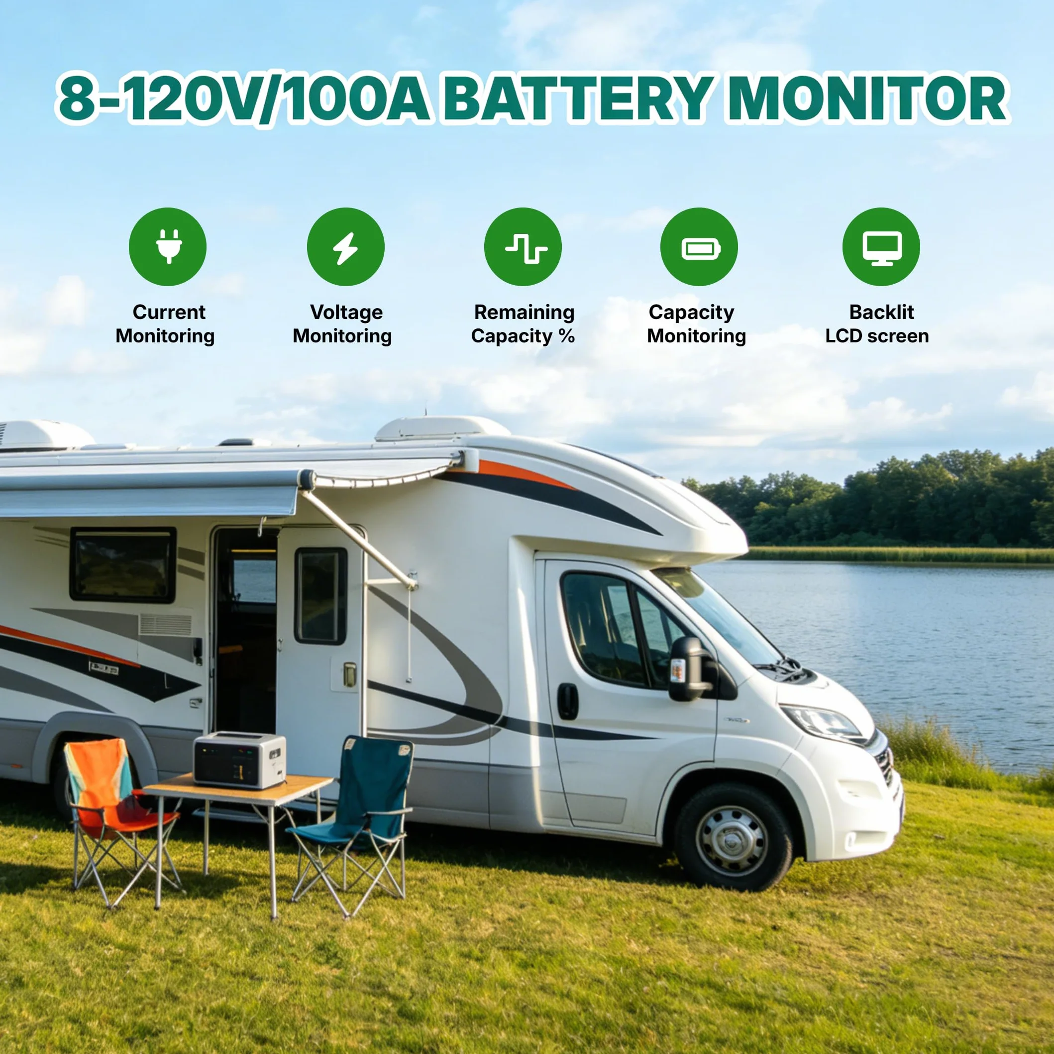 Indicatore di batteria 4in1 80V 100A SOC AH VOLT AMP Capacità Tester Stato di carica Monitoraggio batteria Caravan RV Camper UPS piombo al litio ferro acido 999 AH