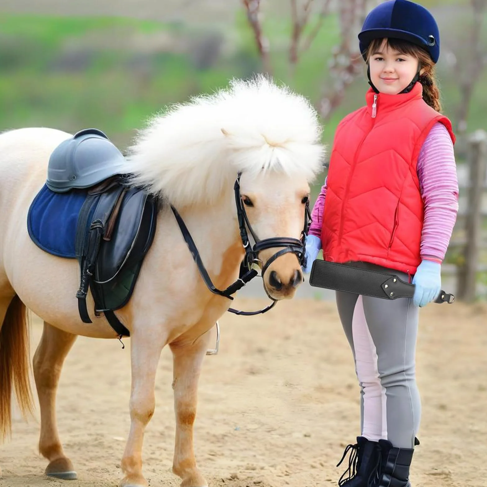 Cravache Noire en Cuir pour Cheval d'Équitation Dressage