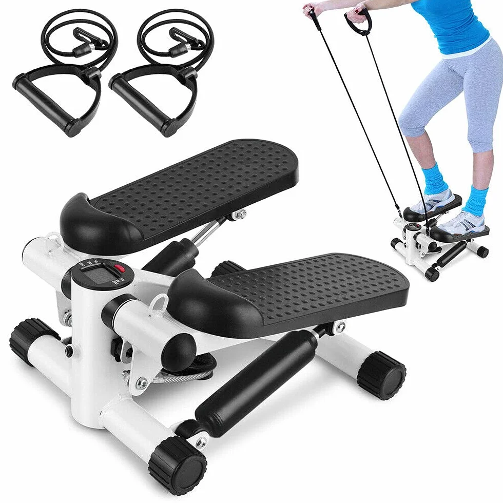 Hobby Tech Mini Stepper Fitness avec Ecran Digital LCD Indicateur Calories Minuteur Répétitions 2 Sangles Extensibles Noir et Blanc