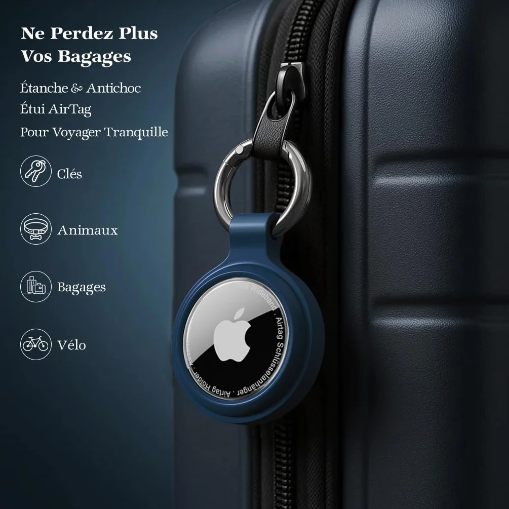 Étuis pour Apple AirTag Porte Clé - Coque de Protection IP67 Étanche, Antichoc et Anti-Rayures pour AirTag Support, Animaux, Bagages (Lot de 4)