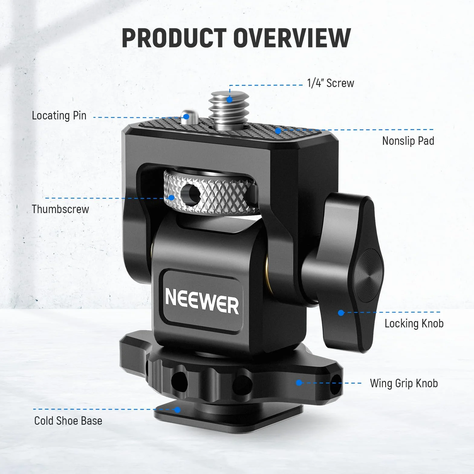 NEEWER Support de Moniteur caméra avec Sabot Froid pour Moniteur 5"&7",vis 1/4",Compatible avec Atomos Ninja V, pivotement à 360°, Inclinaison réglable à 180°, Amortissement, MA006