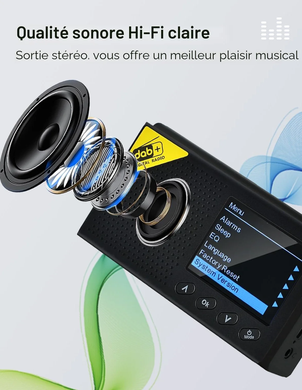 Radio Dab, Dab+ Bluetooth Portable | Batterie Rechargeable ou Alimentation par câble USB-C | 12 Heures de Lecture, Affichage LCD 2.4“, Prise Casque | Double Alarme, FM, 40+ présélections