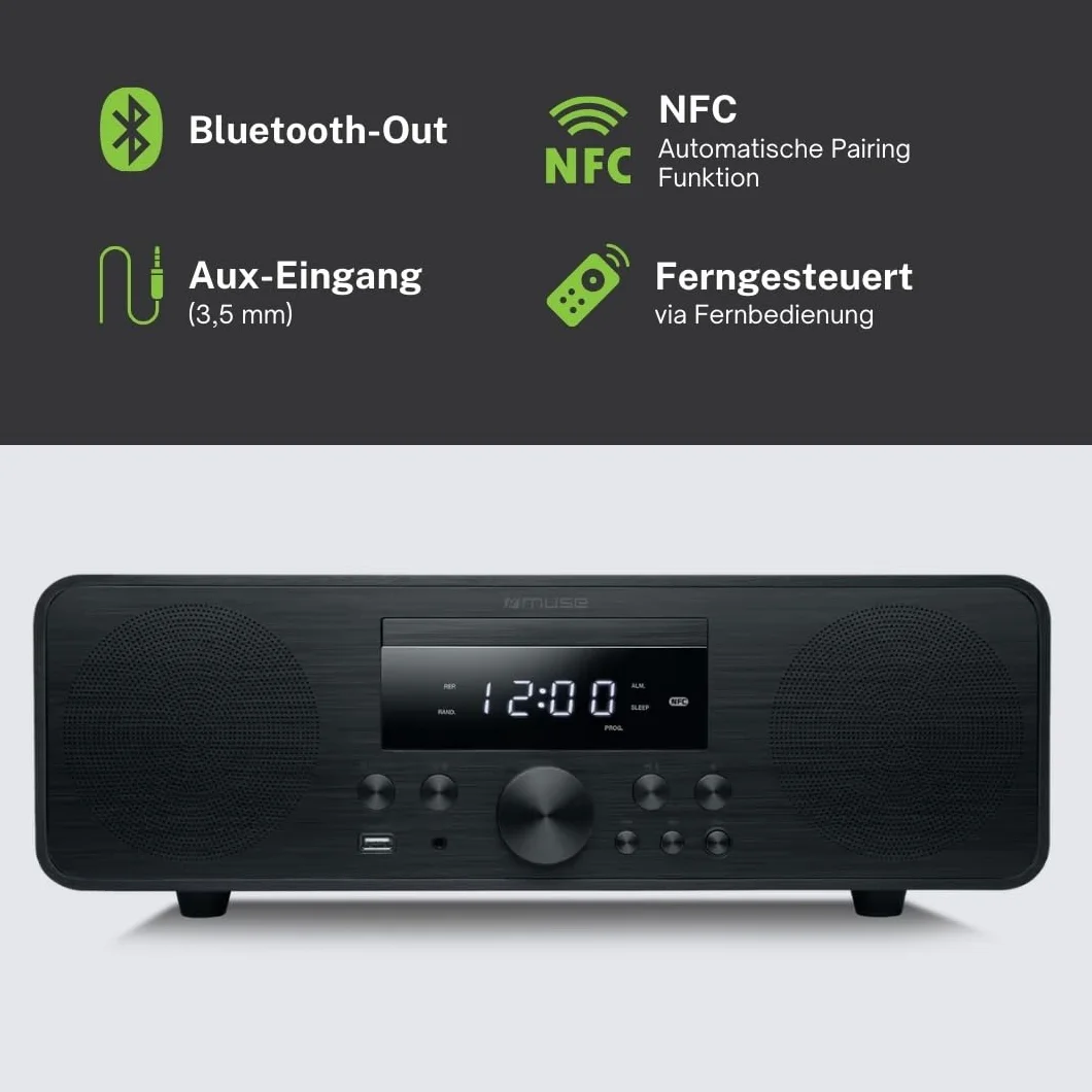 M-880 FBC Micro système Bluetooth avec CD, FM et USB | Chaîne stéréo 80 W au Design Bois avec NFC et Fonction réveil