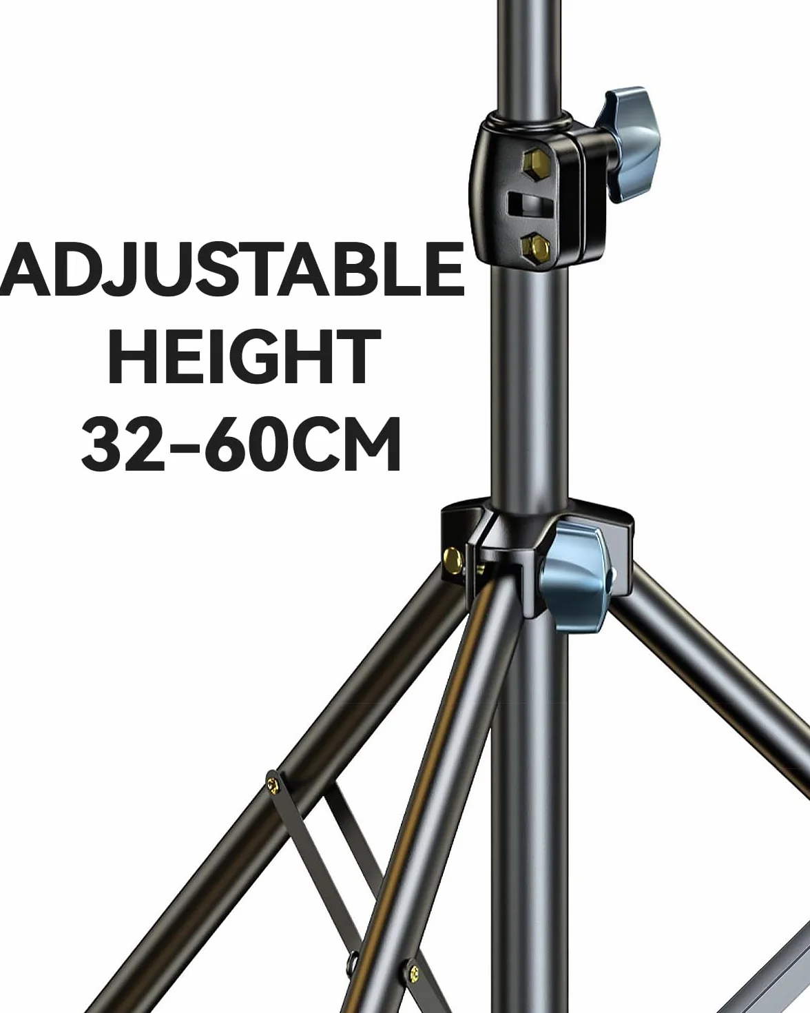 Support pour Projecteur avec Trépied 32-60cm, Rotule Pivotante 360°, Filetage 1/4", Noir