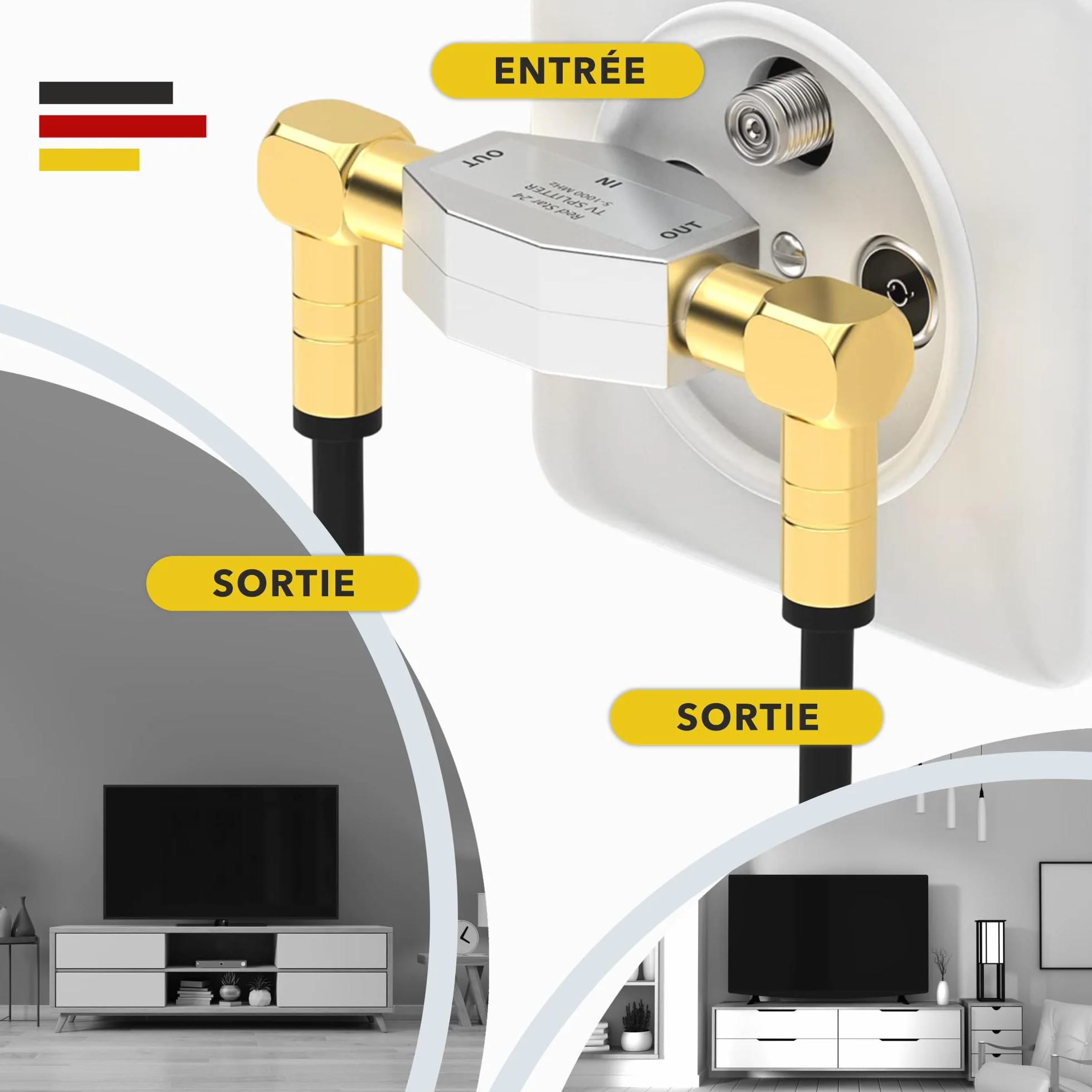 RedStar24 répartiteur d'antenne 2 voies T-Adapter Splitter TV DVB-T 5-1000 MHz