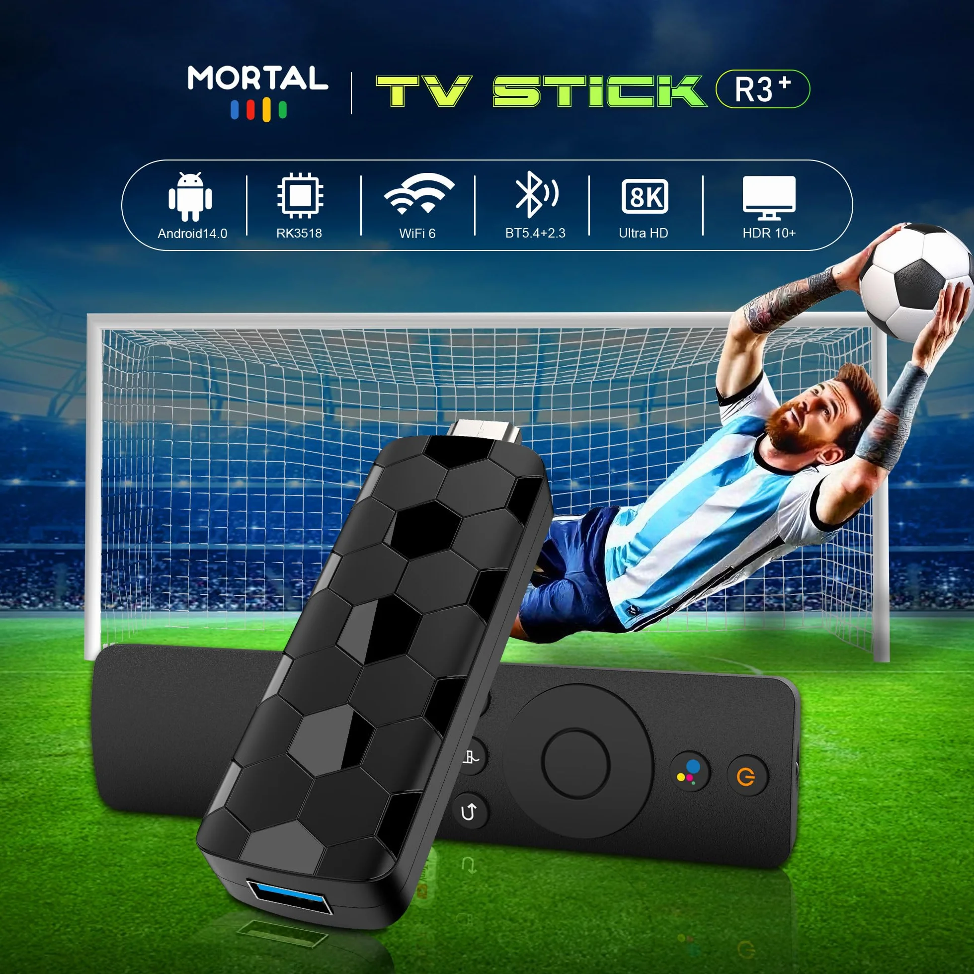 Android TV Stick 14.0, 2 Go RAM + 16 Go ROM, Puce RK3518, WiFi Double Bande 2,4G/5,8G, BT5.4, HDMI 2.0, 8K HD, Noir