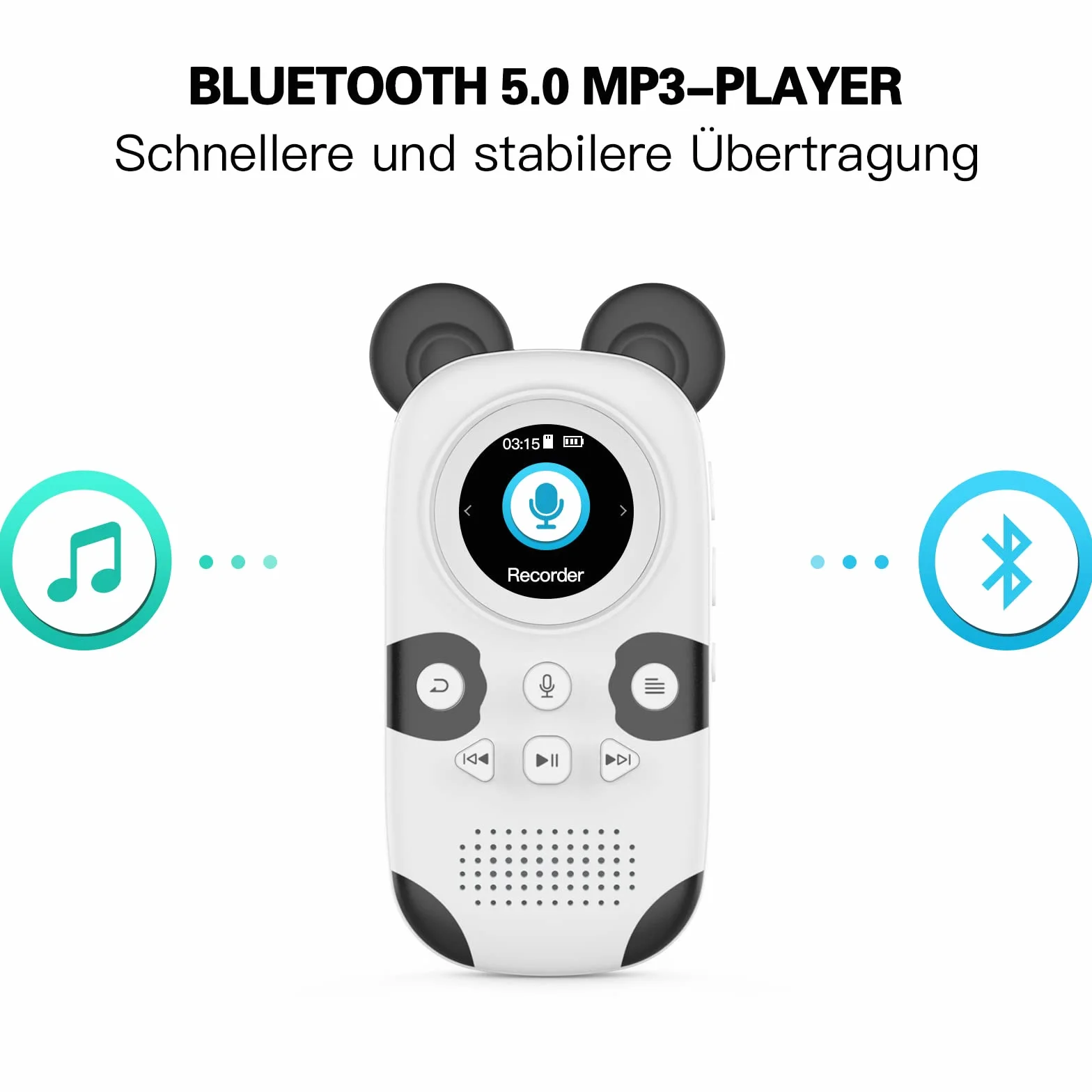 Lecteur MP3 Enfants Bluetooth 5.0 64GB Radio FM Réveil Enregistrement