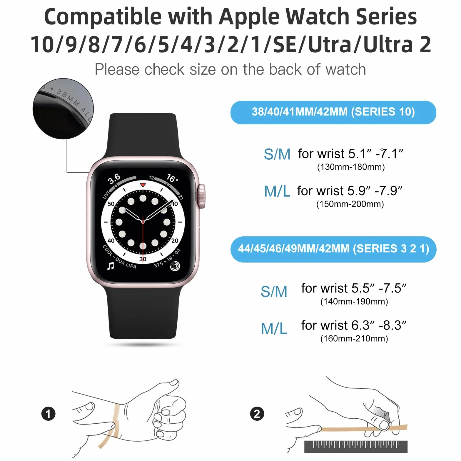 CeMiKa Compatible avec Apple Watch Bracelet 38mm 40mm 41mm 42mm 44mm 45mm 46mm 49mm, Bracelets Silicone de Remplacement pour iWatch SE SE3 Series 11 10 9 8 7 6 5 4 3 2 1, 38mm/40mm/41mm-S/M, Noir