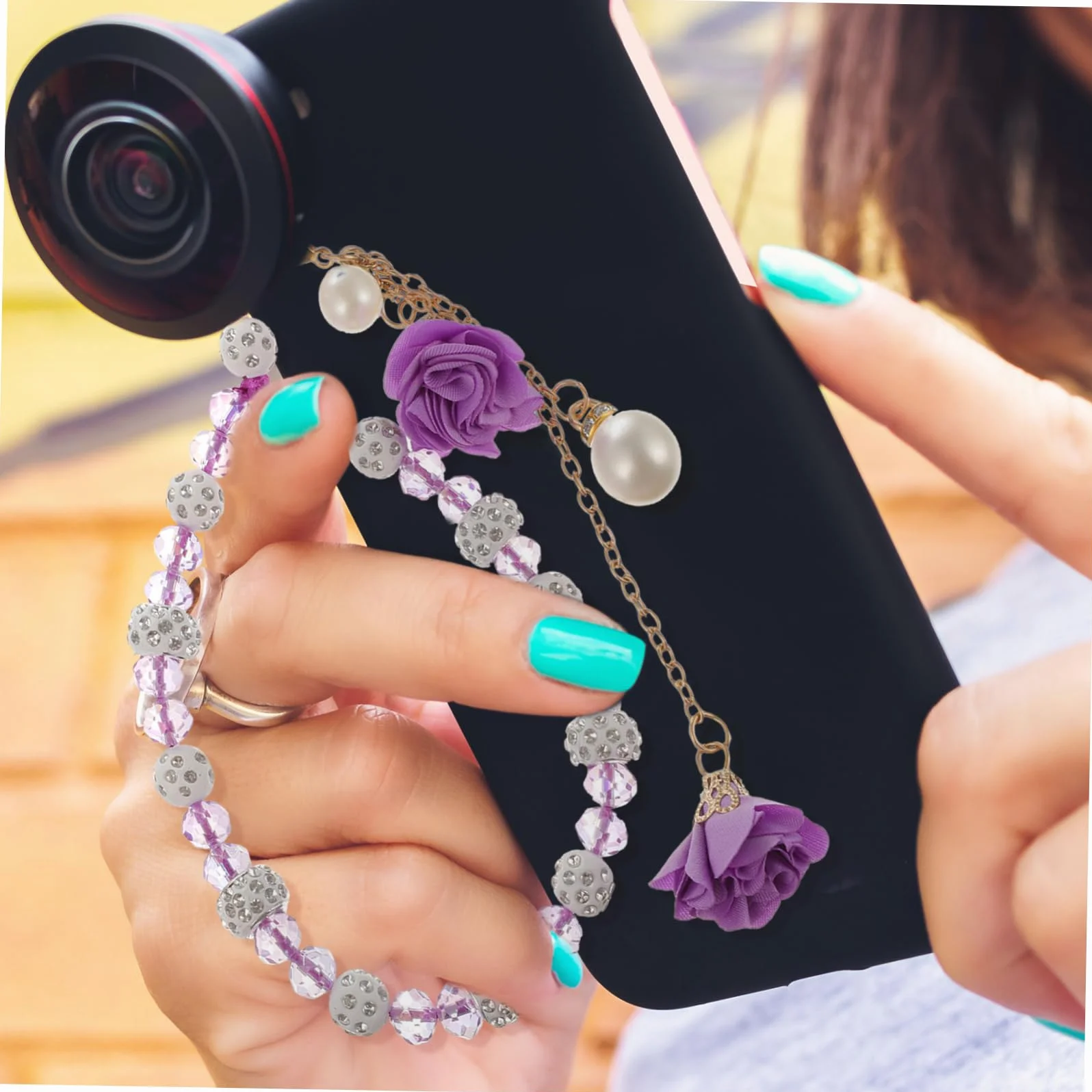 3 Pièces Pendentif Fleur Cristal pour Téléphone Portable Chaîne Décorative Lanière de Poignet Perte Accessoire Élégant pour Femmes et Filles