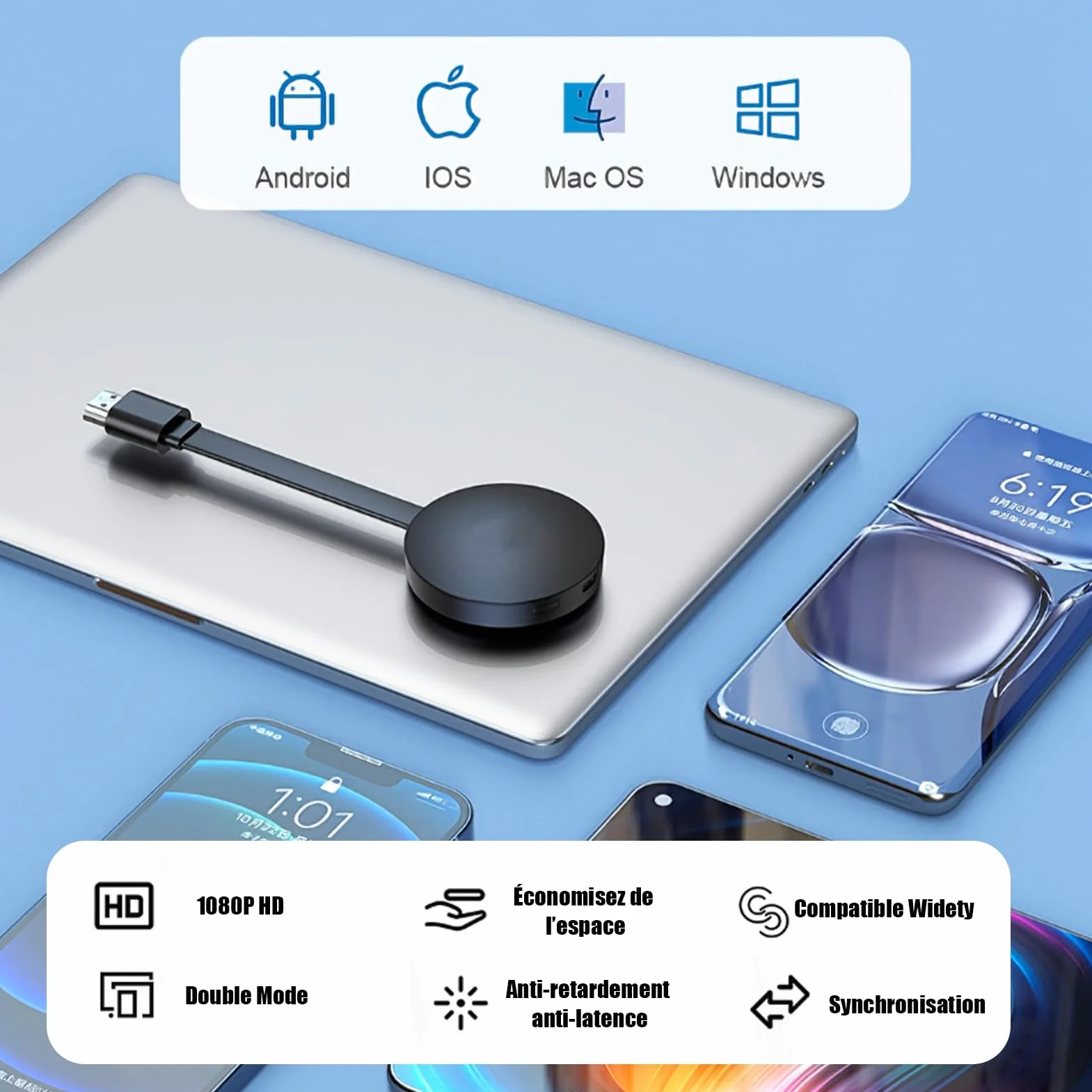 Adaptateur HDMI sans Fil 1080P WiFi Dongle Miracast Airplay DLNA pour Android iOS Windows Mac
