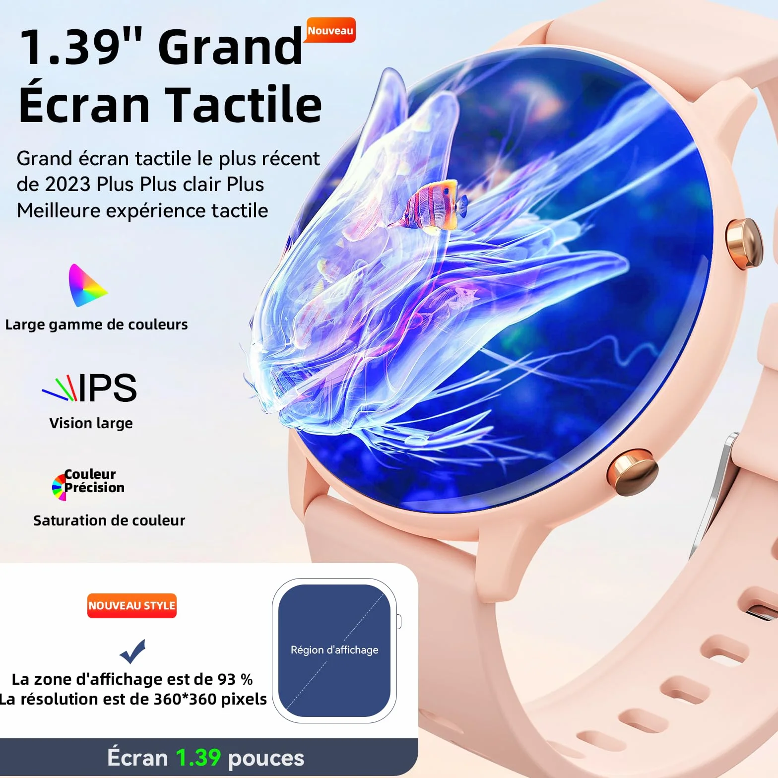 Hwagol Montre Connectée Homme Femme 1.39" Smartwatch avec Podometre, Moniteur Sommeil, avec 140+ Sportifs, Smartwatch Montre Intelligente Bracelet pour Android iOS