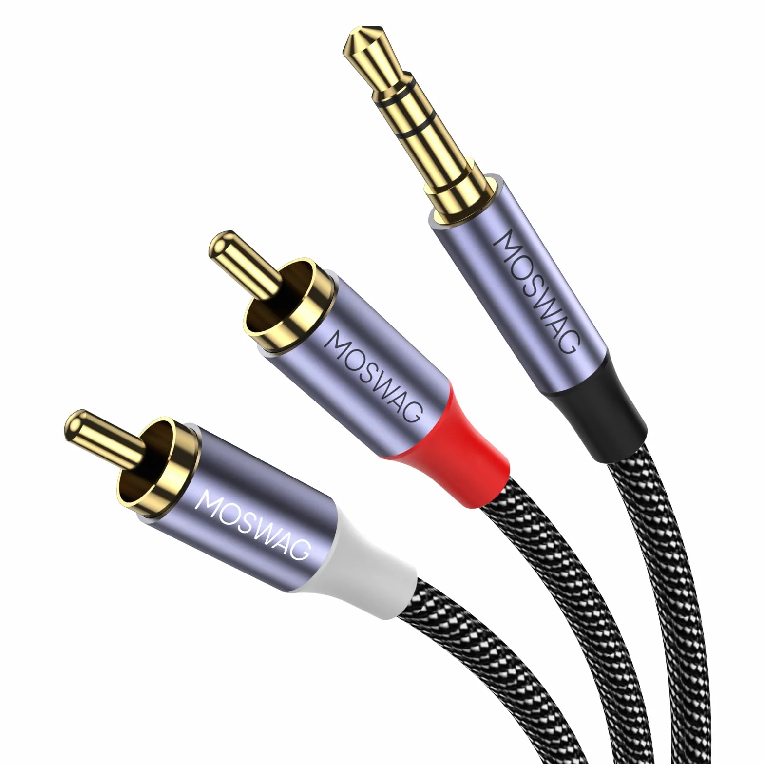 MOSWAG Câble RCA Jack Audio 3.5mm Mâle vers 2 RCA Mâle Tissage Nylon 1M