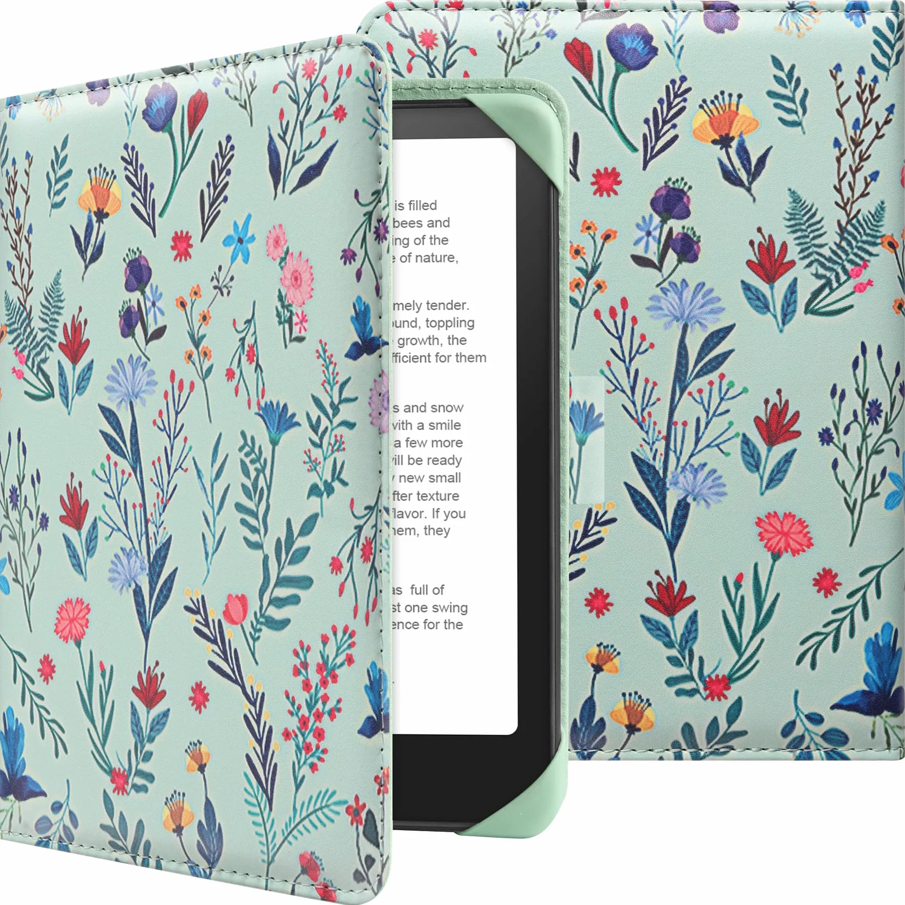 HoYiXi Universel Étui pour 6" Paperwhite /6" Kindle 2025 & 2019 Compatibilité Kobo/Voyaga/Pocketbook/Tolino eReader,Étui de Protection pour eReader 6 Pouce avec Porte-Cartes Intégré,Fleur 1