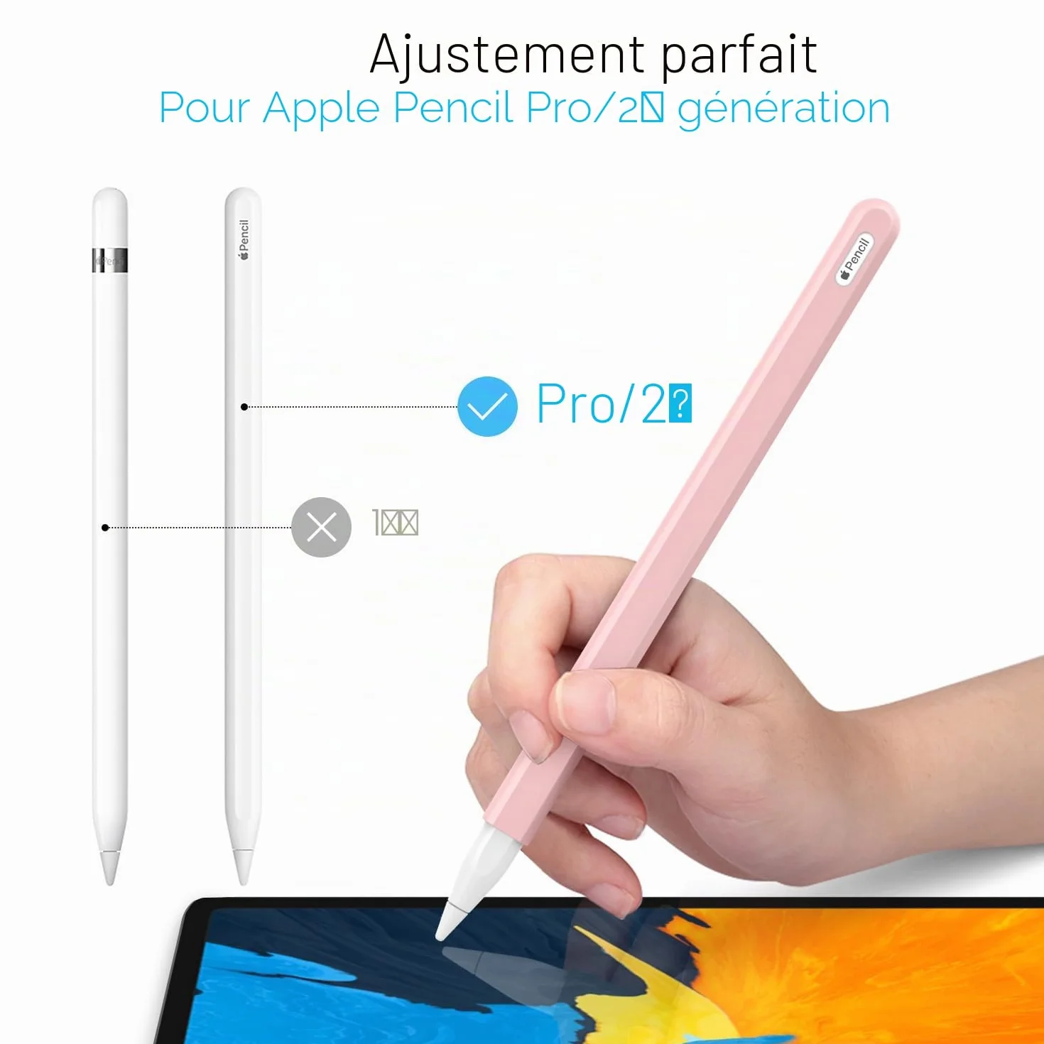 Moko Coque Compatible avec iPad iPencil 2e Génération, Étui Housse de Protection pour Stylet en Silicone, Cover de Stylet avec Pointes de Rechange et Clip Intégré - Rose Clair