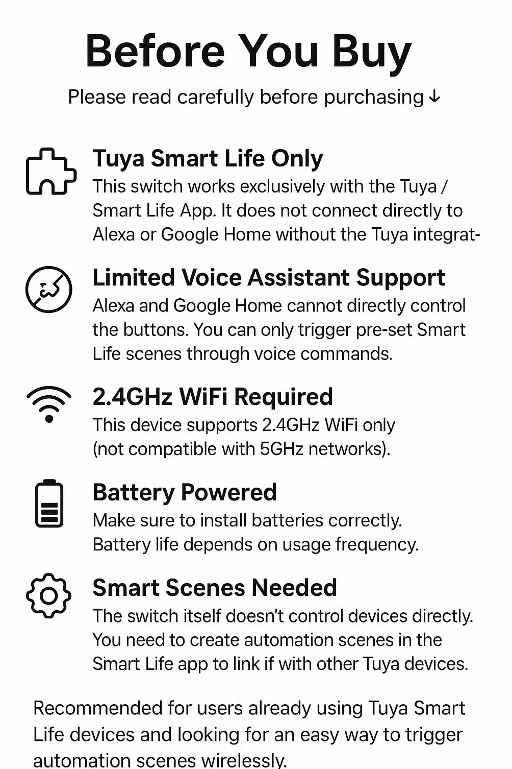 commutateur intelligent commutateur Wifi à 2 boutons commutateur de scène de répéteur intelligent Compatible avec Tuya Smart Life(Incompatible avec Alexa)