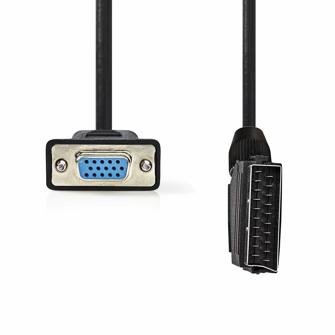 Nedis Câble péritel - Fiche péritel - VGA femelle - Nickelé - 480p - 2 m - Rond - PVC - Noir - Étiquette
