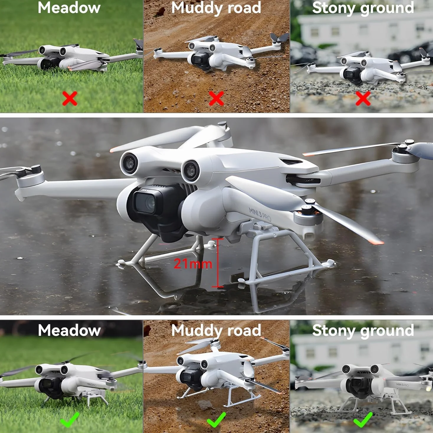 Kit de protection pliable pour drone Mini 3/3 Pro - Extension à libération rapide - Accessoires pour DJI Mini 3/3 Pro