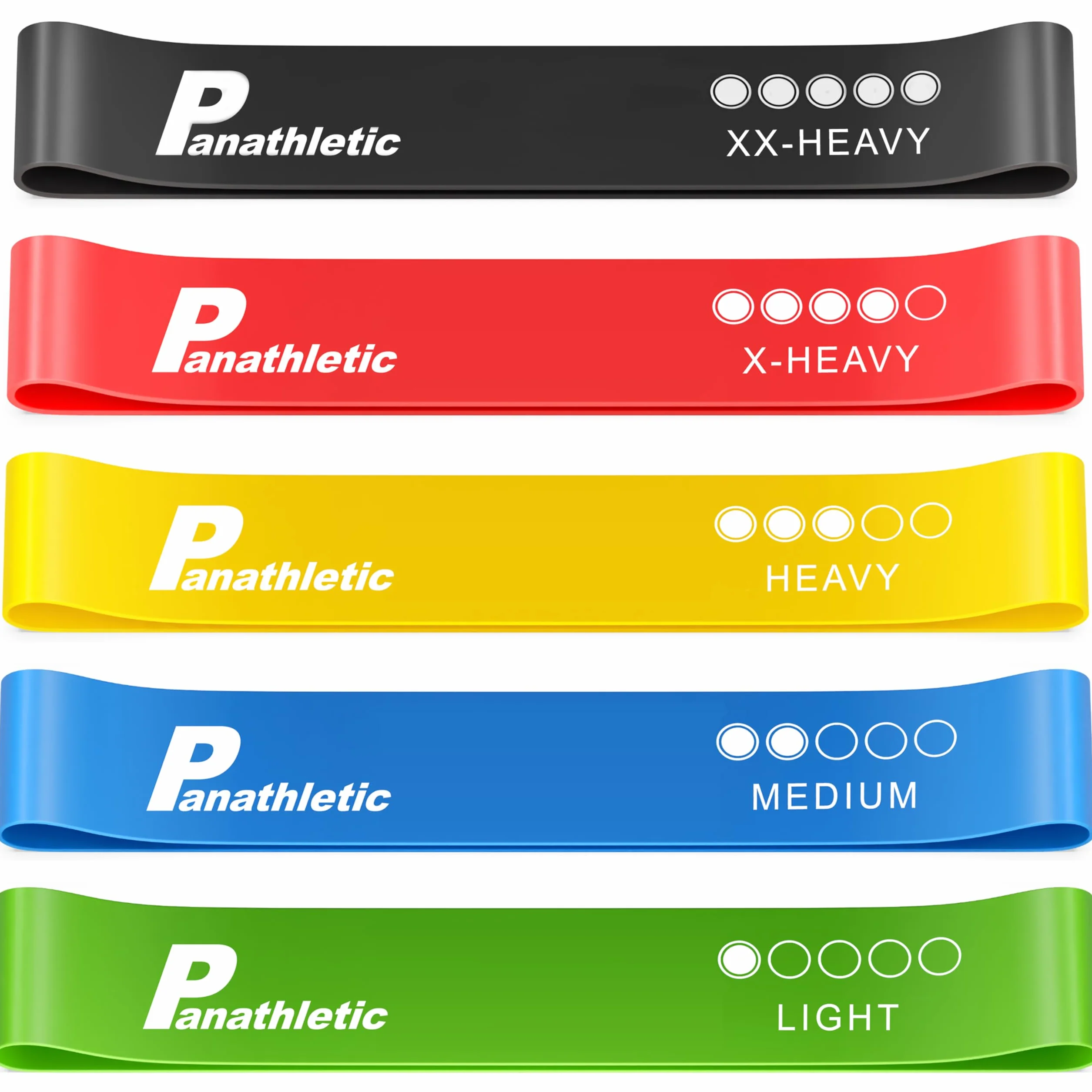 Panathletic Bandes Élastiques Fitness Set de 5 – 5 Niveaux de Tension, Guide d’Exercices, Sac de Transport