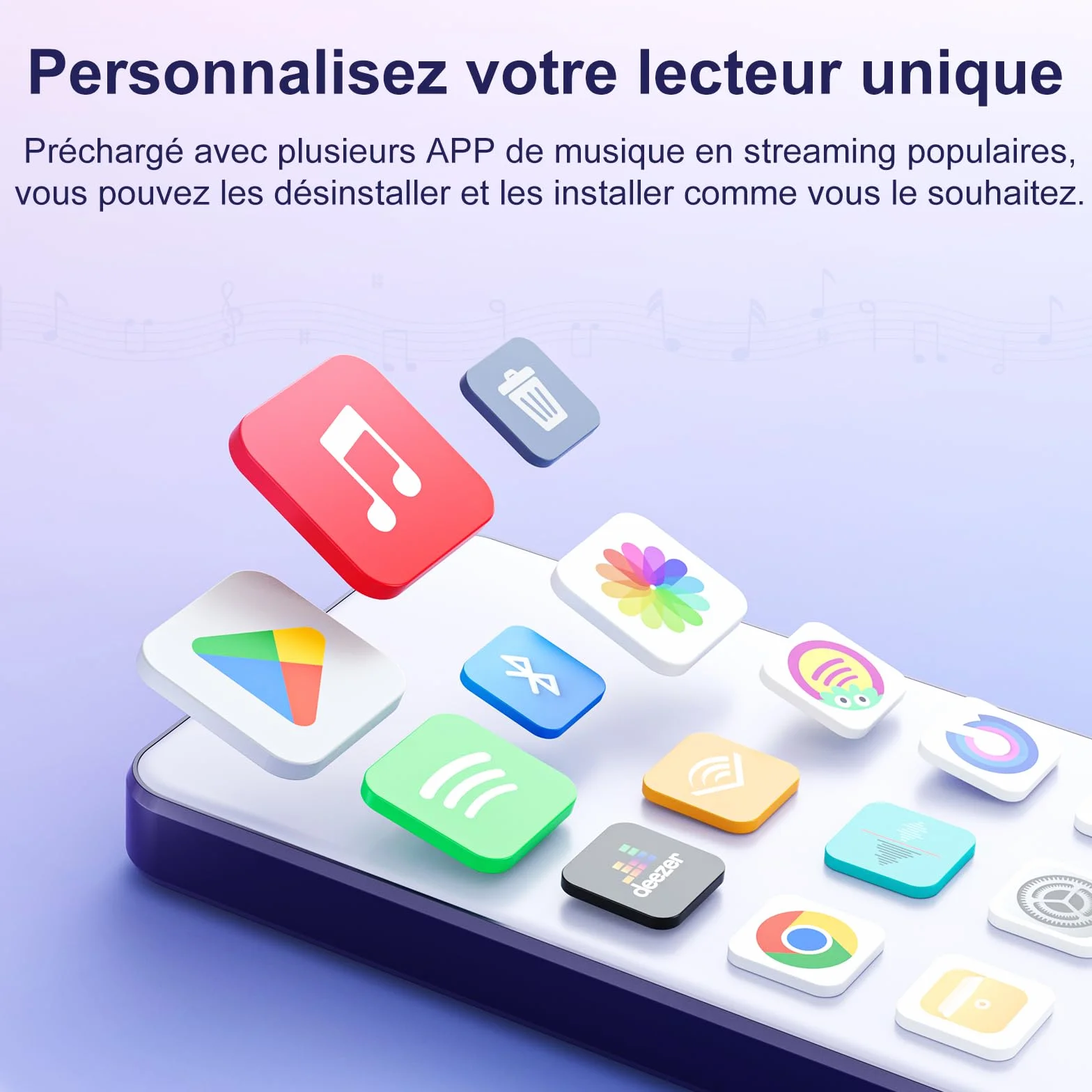 Lecteur MP3 80 Go Bluetooth WiFi 2000 mAh écran Tactile 4" Android Spotify Amazon Music Play Store
