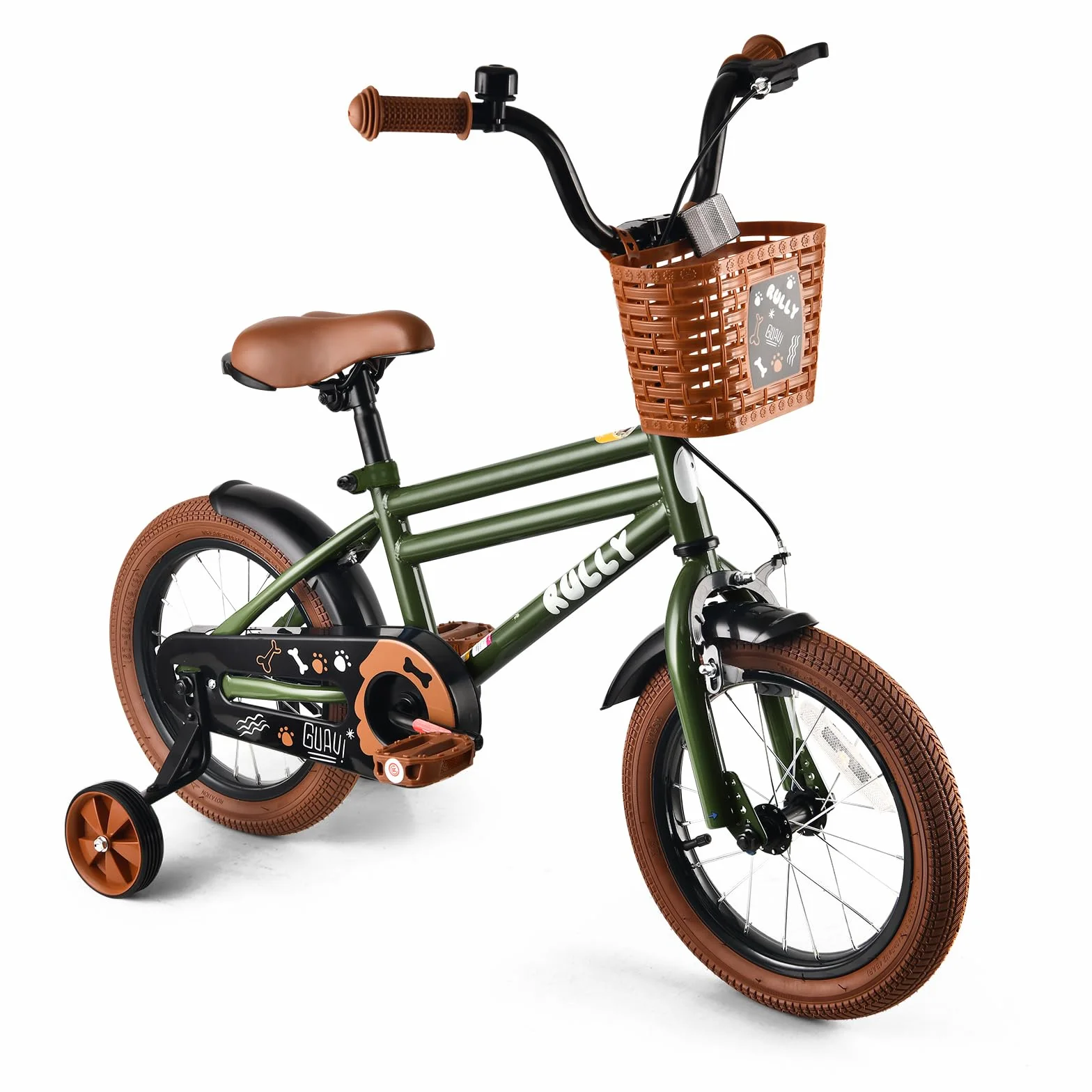 RULLY Vélo enfant 12-16 pouces avec roues stabilisatrices frein à rétropédalage frein à main panier