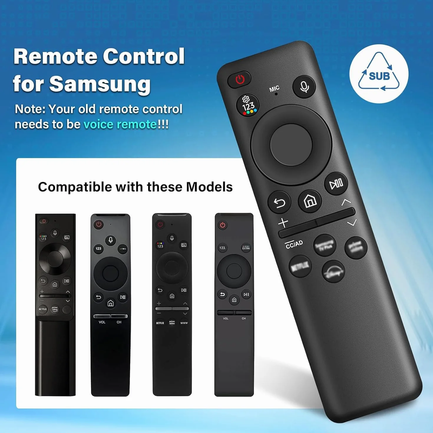 BN59-01432A Télécommande de Remplacement pour Samsung,Télécommande vocale Universelle Solaire pour Samsung Smart TVs,Samsung Smart 4K HD TV avec 4 Touches de Raccourci