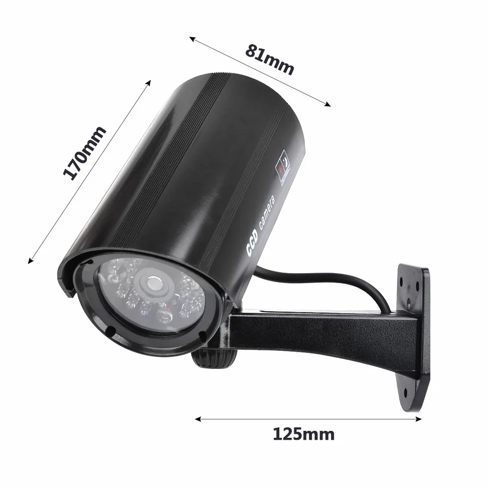 2PCS Caméra de Surveillance Factice Caméra Factice CCTV avec LED Lumière Clignotante étanche Noire Fausse de Sécurité Caméra avec Vis d'Autocollants d'Avertissement Fixé Au Mur