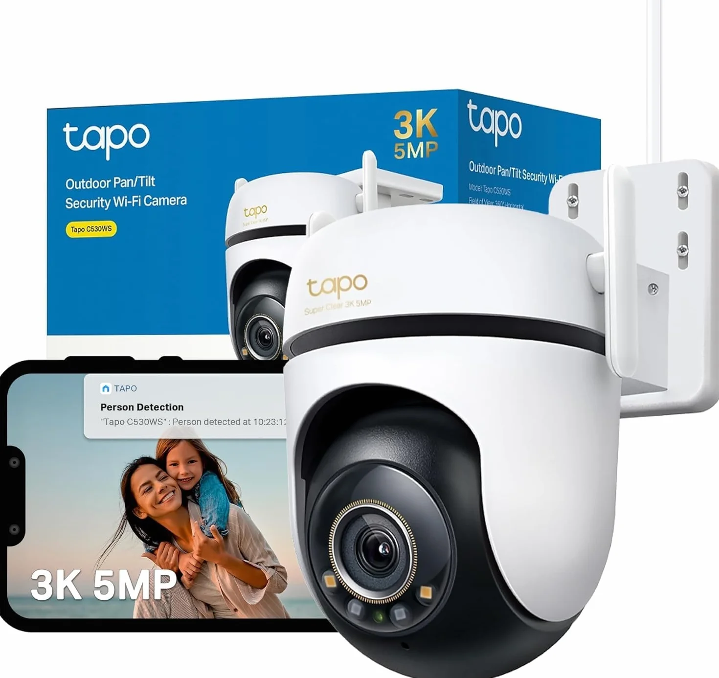 Tapo C530WS Caméra de Surveillance extérieure 360° 3K 5MP Vision Nocturne Couleur Starlight Détection IA Suivi de Mouvement WLAN Ethernet