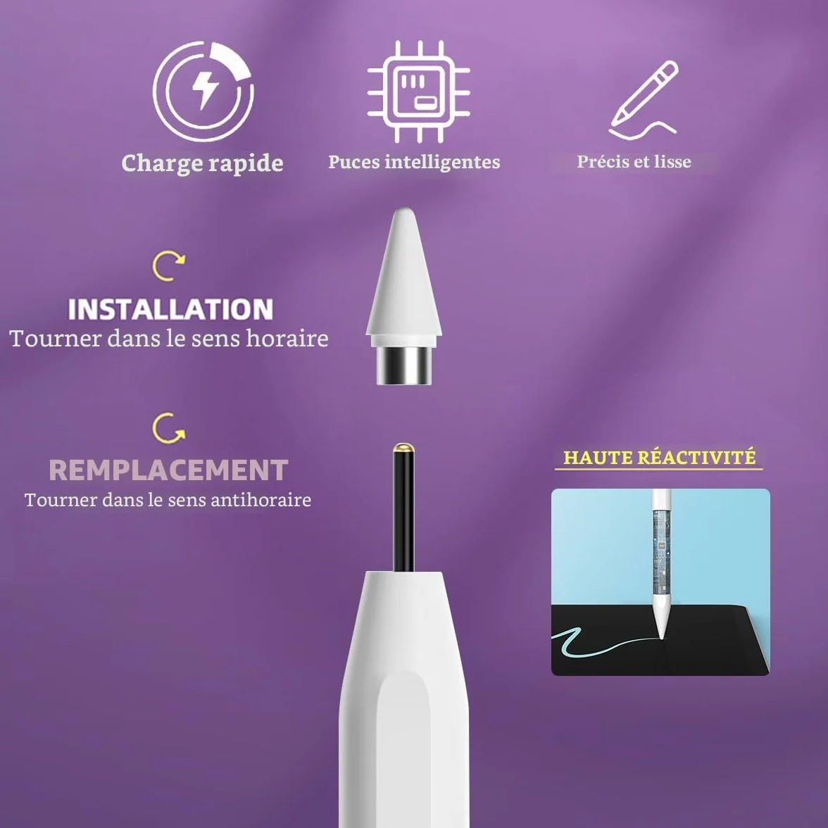 Stylet Universel pour Tablette avec Embouts de Rechange, Pencil Android iOS Smartphone Microsoft