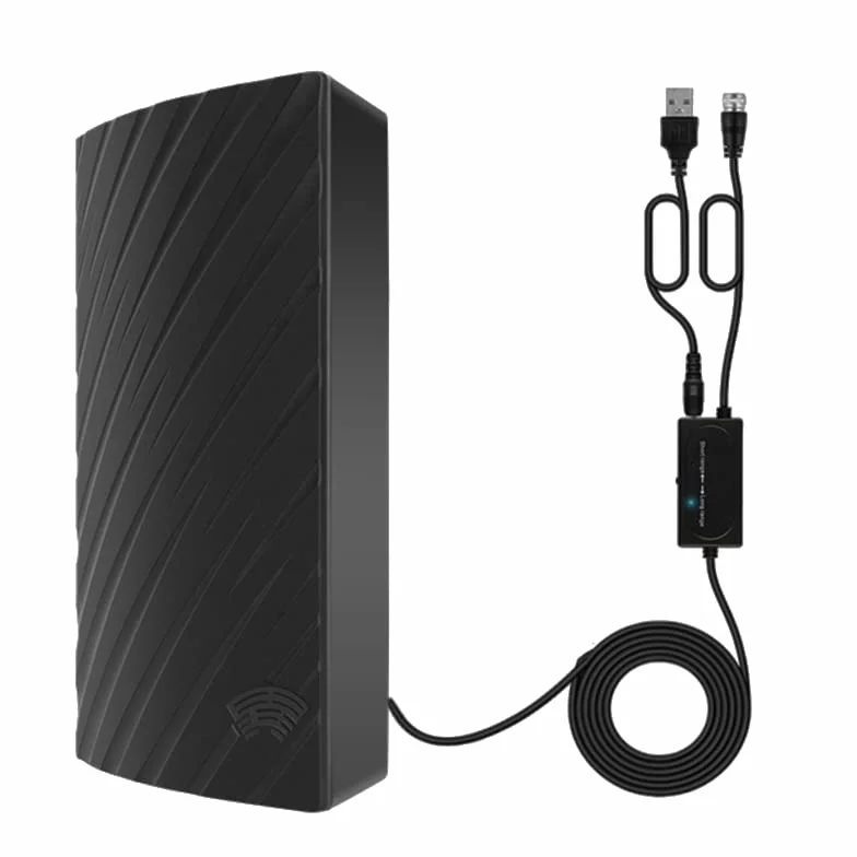 Antenne TV Extérieure Intérieur, 39DBI 480 km Réception Antenne TNT avec Câble Coaxial de 10m, Gain élevé Signal Amplificateur et Mode Double Signal pour 1080P 4K DVB-T DVB-T2 VHF UHF
