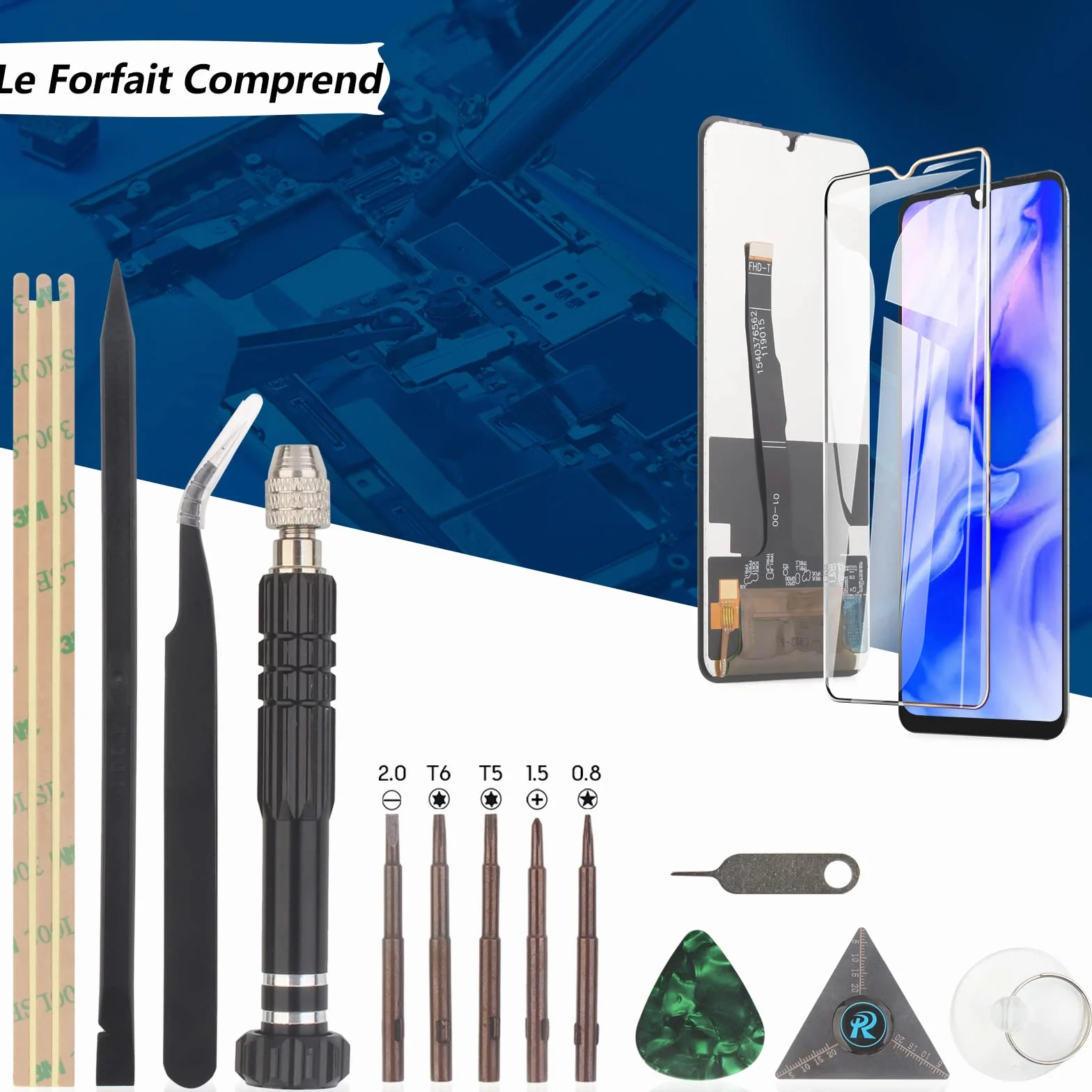 RongZy Écran de Rechange pour 6.15" Huawei P30 Lite MAR-L01A MAR-L21A MAR-LX1A Écran LCD + Vitre Numériseur Tactile Capteur Assemblé Remplacement pour P30 Lite(Noir)