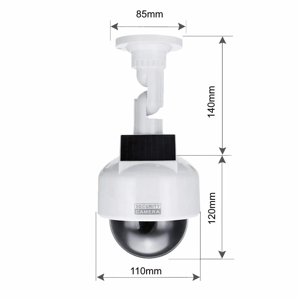 O&W Security Caméra de Surveillance Solaire Professionnelle Speed Dome Dummy Fake factice - Caméra de Surveillance d'extérieur - avec Objectif et lumière LED Rouge - Surveillance des Marchandises