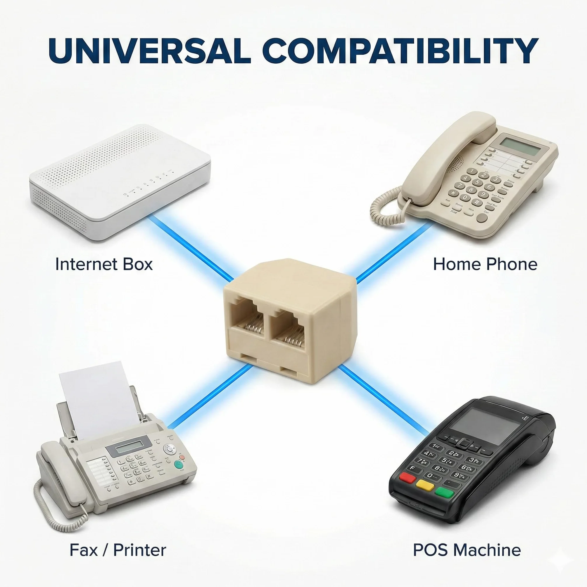 Répartiteur Téléphonique RJ11 6P4C (1 Mâle vers 2 Femelles), Adaptateur Doubleur de Prise Téléphone Fixe pour Box ADSL, Fax, Modem et Répondeur - Câble Séparateur de Ligne