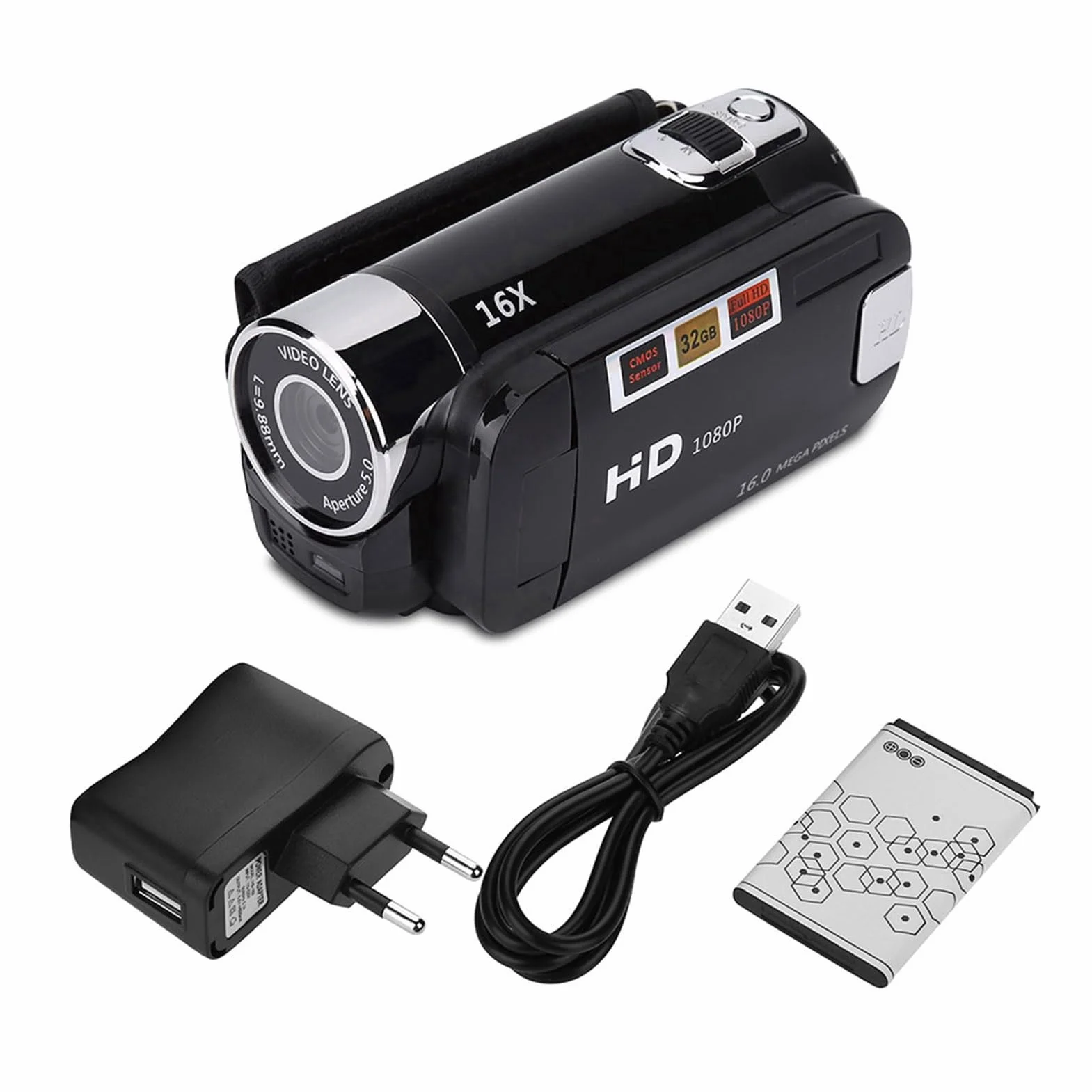 Caméscope Portable Full HD 16X DV Caméra Vidéo Numérique Écran de Rotation à 270 ° Prise en Numérique avec Zoom Night Shoot(Noir)