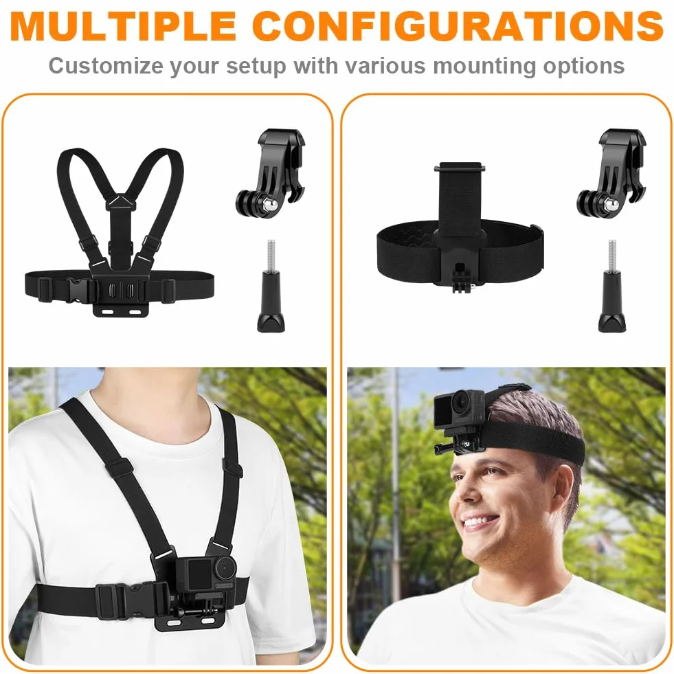 Kit d'accessoires de Sangle de Poitrine, Compris Fixation Bandeau y Fixation pour Sangle de Poitrine pour GoPro Hero 13 12 11 10 9 8 7 Max Mini/Insta360 X5 X4/DJI OSMO Action 5 Pro 4 3