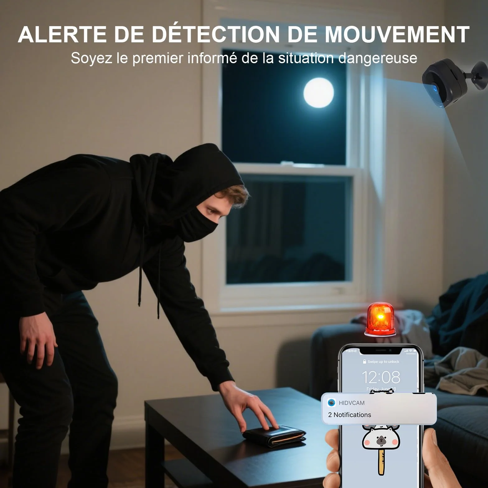 AOBOCAM Camera Espion, Mini Caméra de Surveillance WiFi HD Intérieur/Extérieur, Micro Caméra Bluetooth avec Vision Nocturne, Détection de Mouvement, Enregistrement à Distance