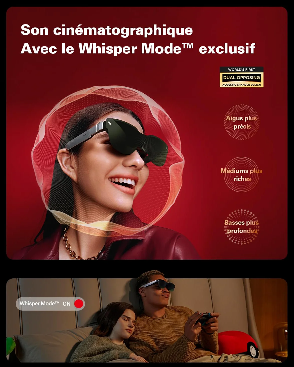 RayNeo Air 3s Lunettes AR/XR, Écran HueView 201" 120Hz FHD, Lunettes Connectée AR Portables pour iPhone 16/15, Android, Mac, Switch, PS5, Steam Deck – Théâtre Portable