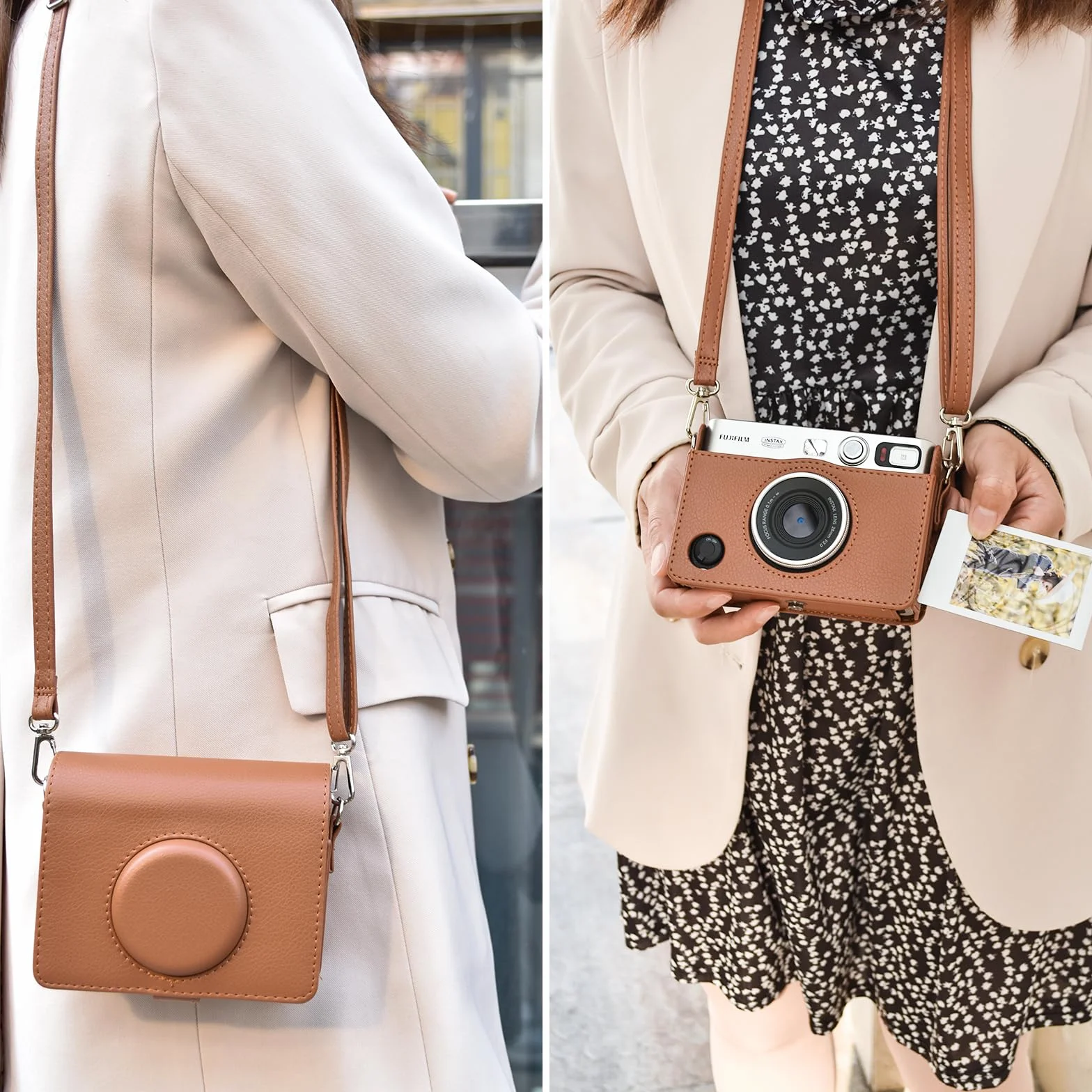 MUZIRI KINOKOO Housse pour instax Mini Evo caméra, Étui de Protection en Cuir PU Compatible avec pour Fuji instax Mini Evo instantané - Mini Evo Case avec Bandoulière