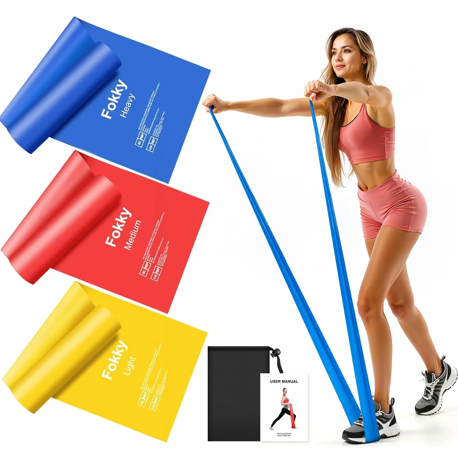 Bande Élastique Musculation 3 Pièces 1.5M/2M Fitness avec 3 Niveaux de Résistance Yoga Pilates