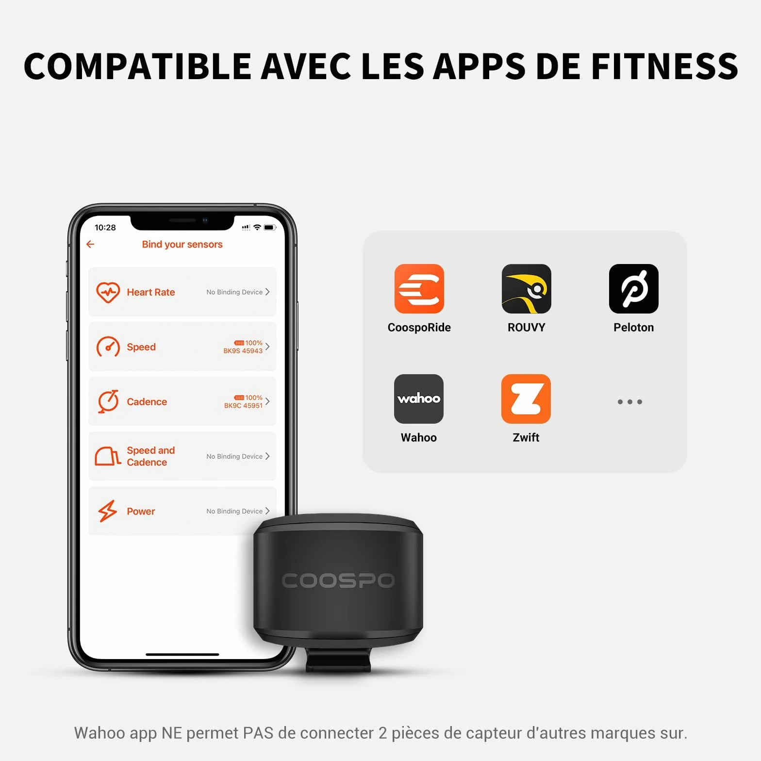 COOSPO BK9S Capteur de vitesse/cadence Bluetooth 5.0 ANT+ sans fil IP67 étanche