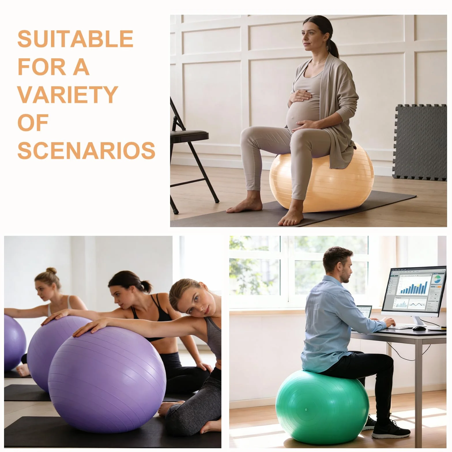 Ballon Grossesse Anti-Explosive Ultra-épaisse 55CM 65CM avec Pompe Rapide pour Fitness Pilates