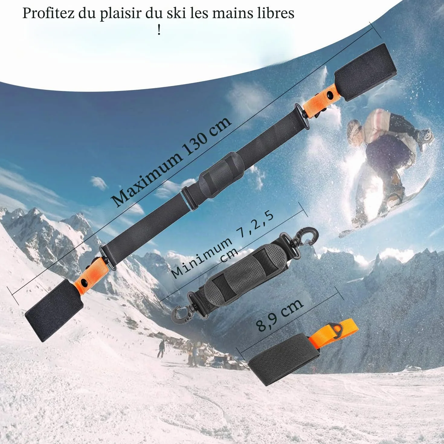 Sangles de Ski pour Transport de Skis, Bandoulière Réglable avec Support Rembourré