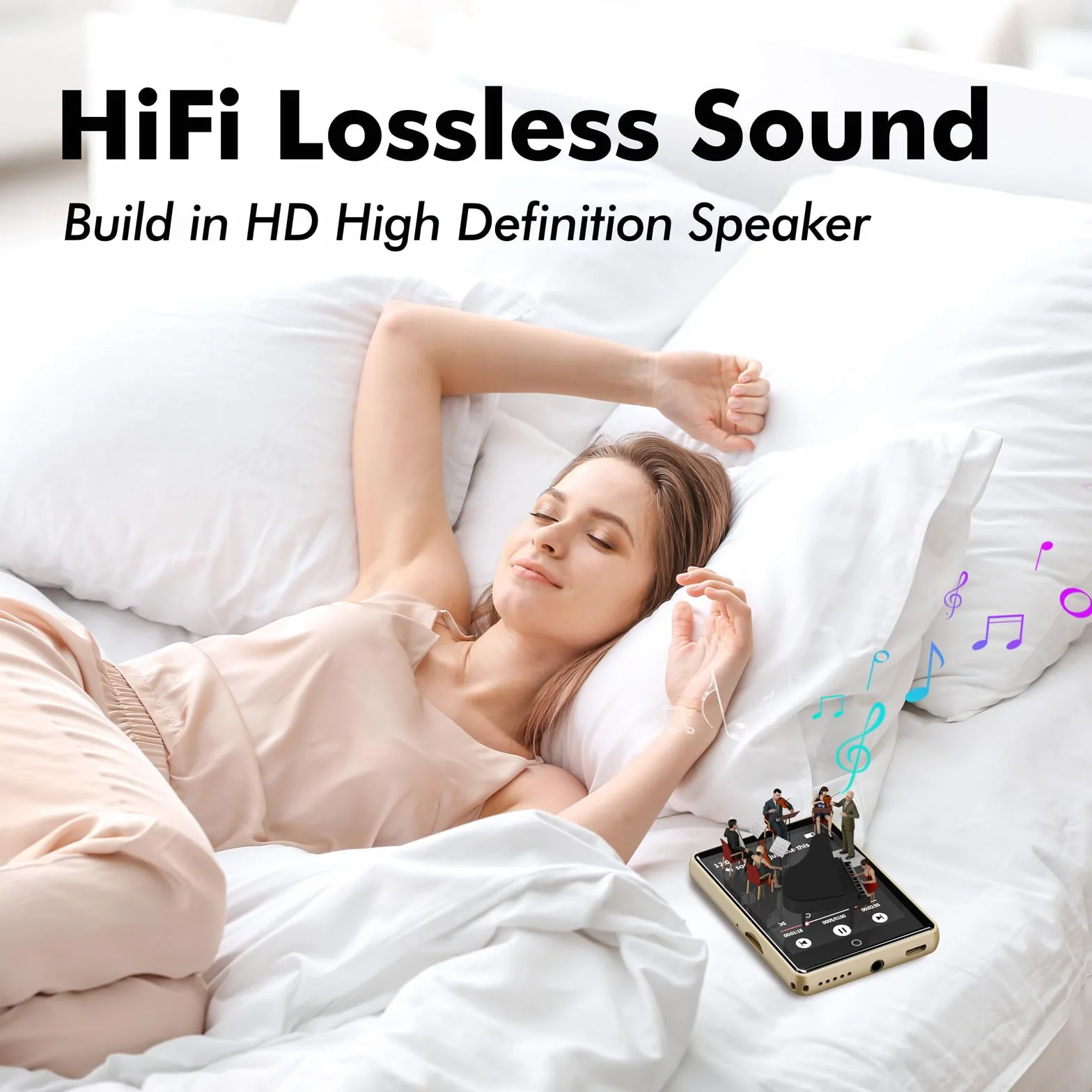 Lecteur MP3 Bluetooth 5.3 64Go 2.8" Écran HiFi Audio MP4 Baladeur Sport Radio FM Podomètre Enregistreur Carte 128Go Or